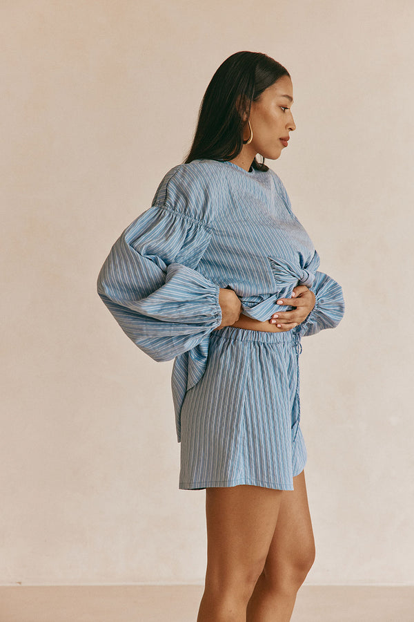 SAMPLE-Hailey Shorts - Blue Stripe