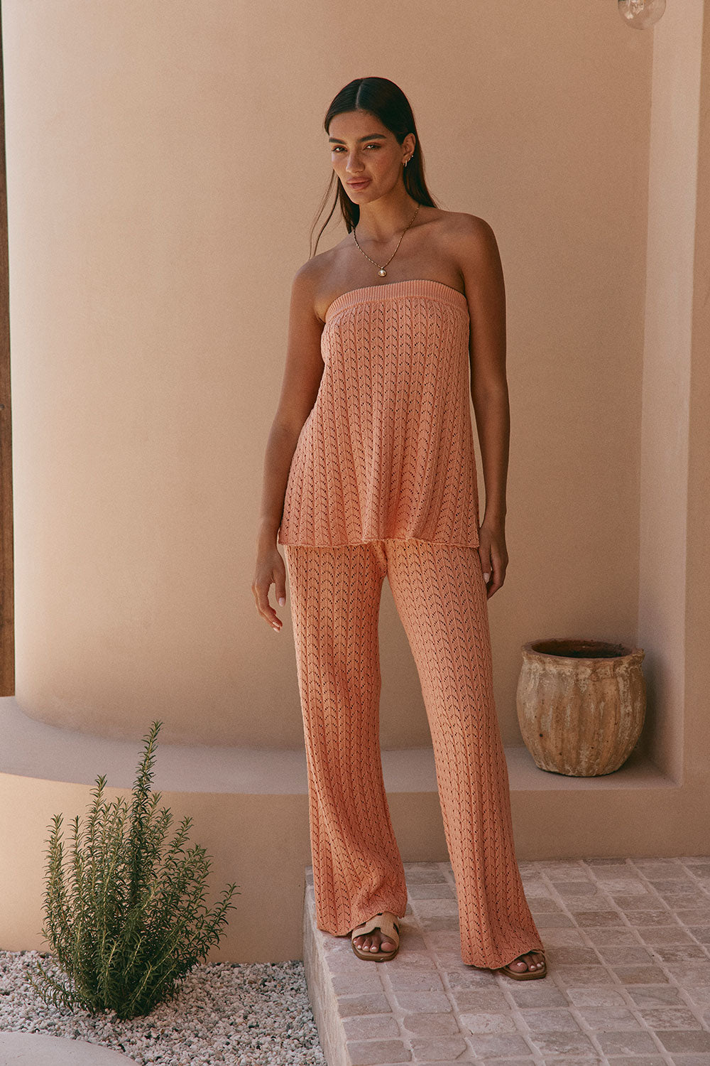 Coral Pointelle Knit High Waist Athena Pants – SABO
