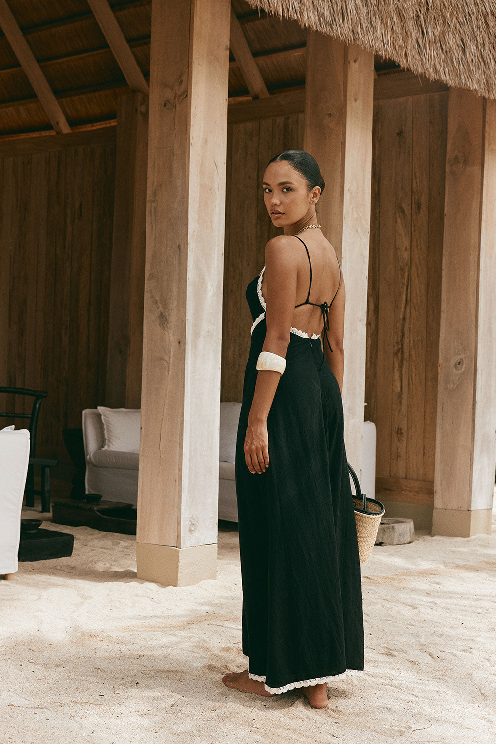 Black Backless V Neck Maxi Moni Dress – SABO
