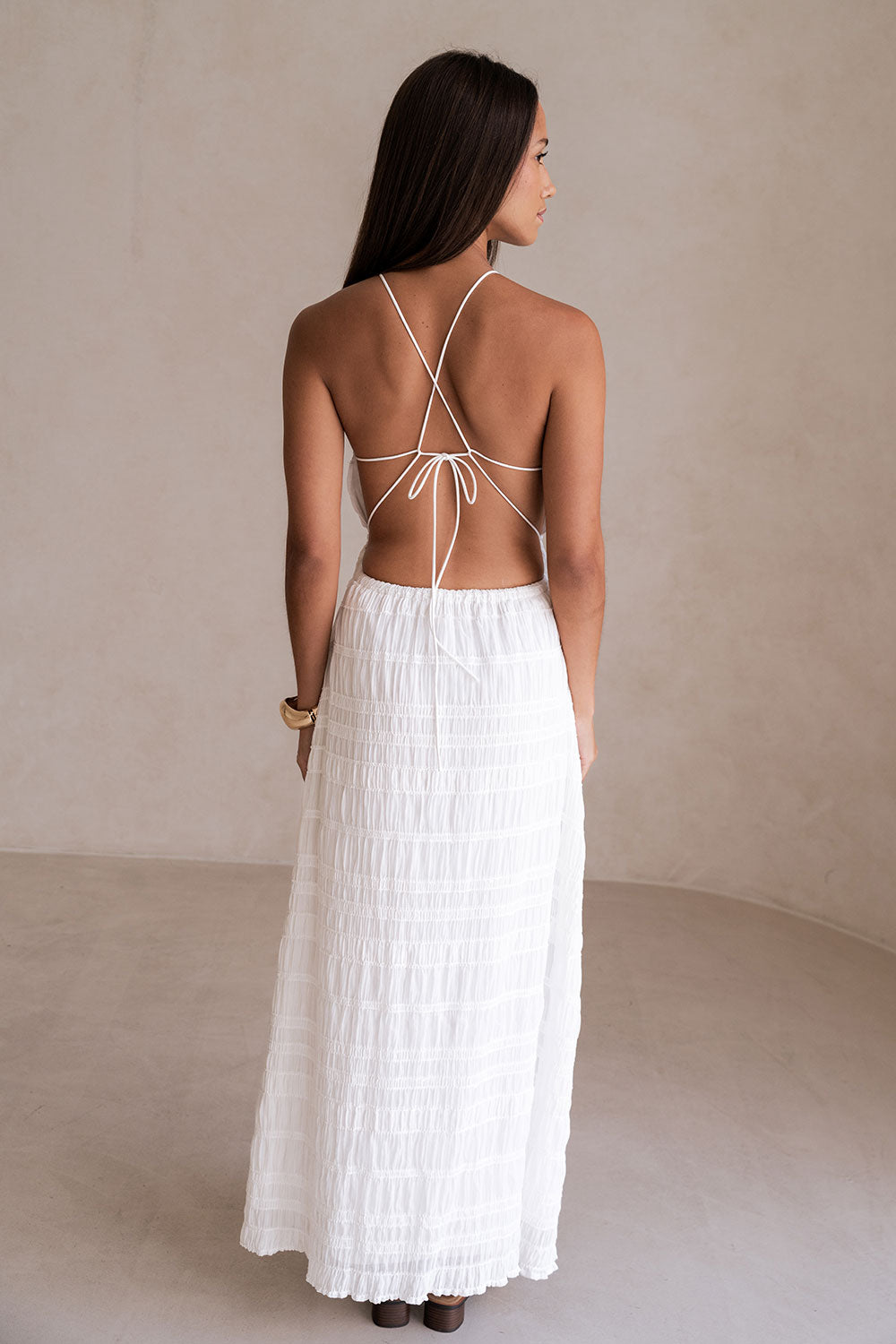 White Halter Backless Maxi Cabo Dress XXL