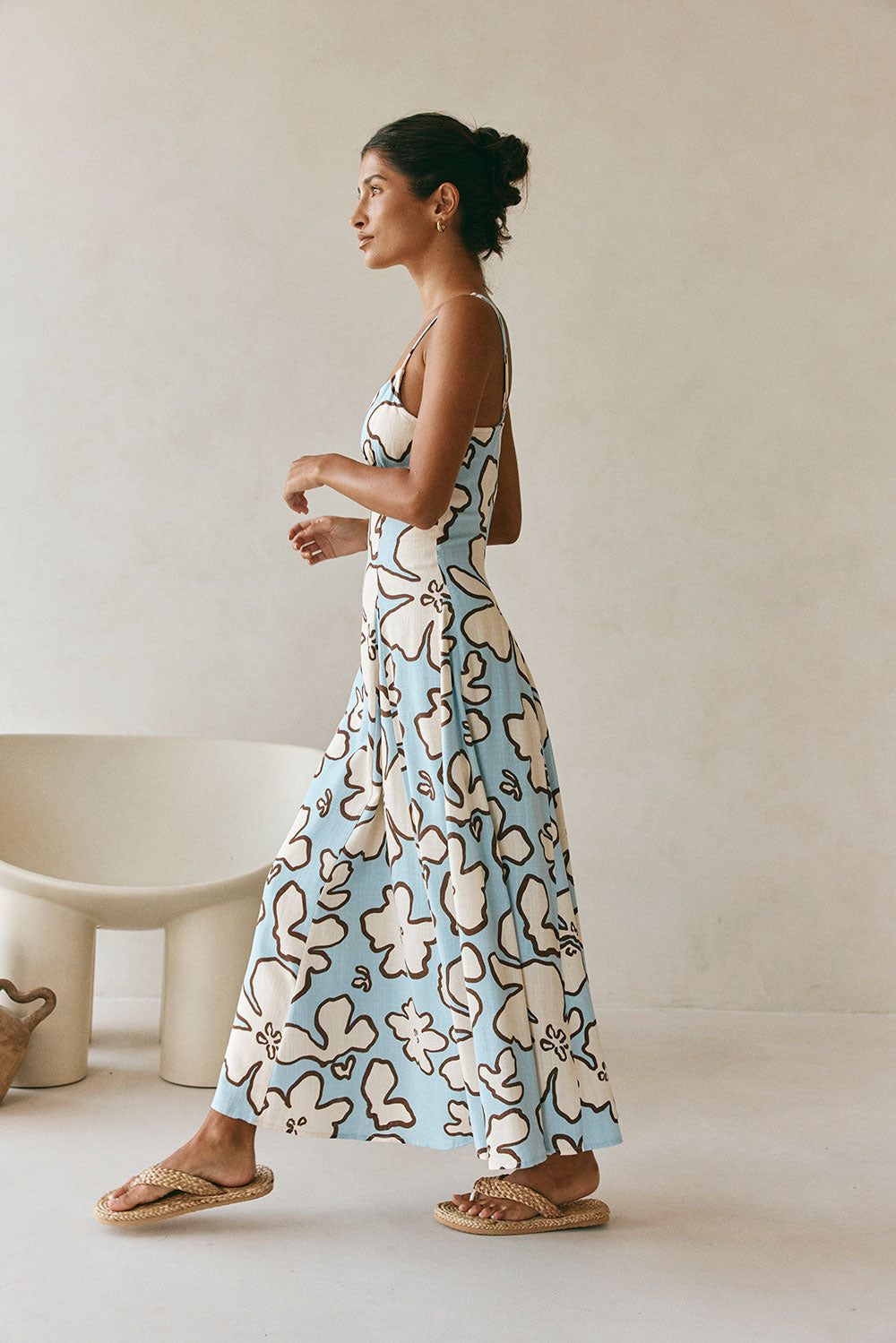 Blue Floral Adjustable Strappy Maxi Seme Dress SABO Blue Floral Adjustable Strappy Maxi Seme Dress SABO