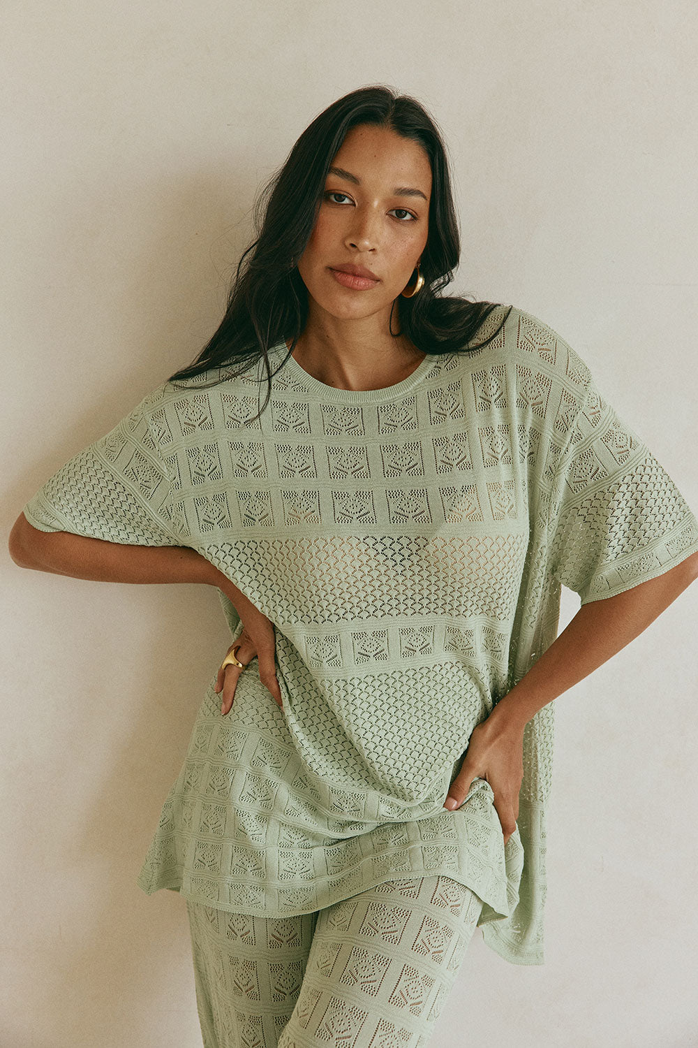 Mint Green Pointelle Boxy Nixie T Shirt Top – SABO