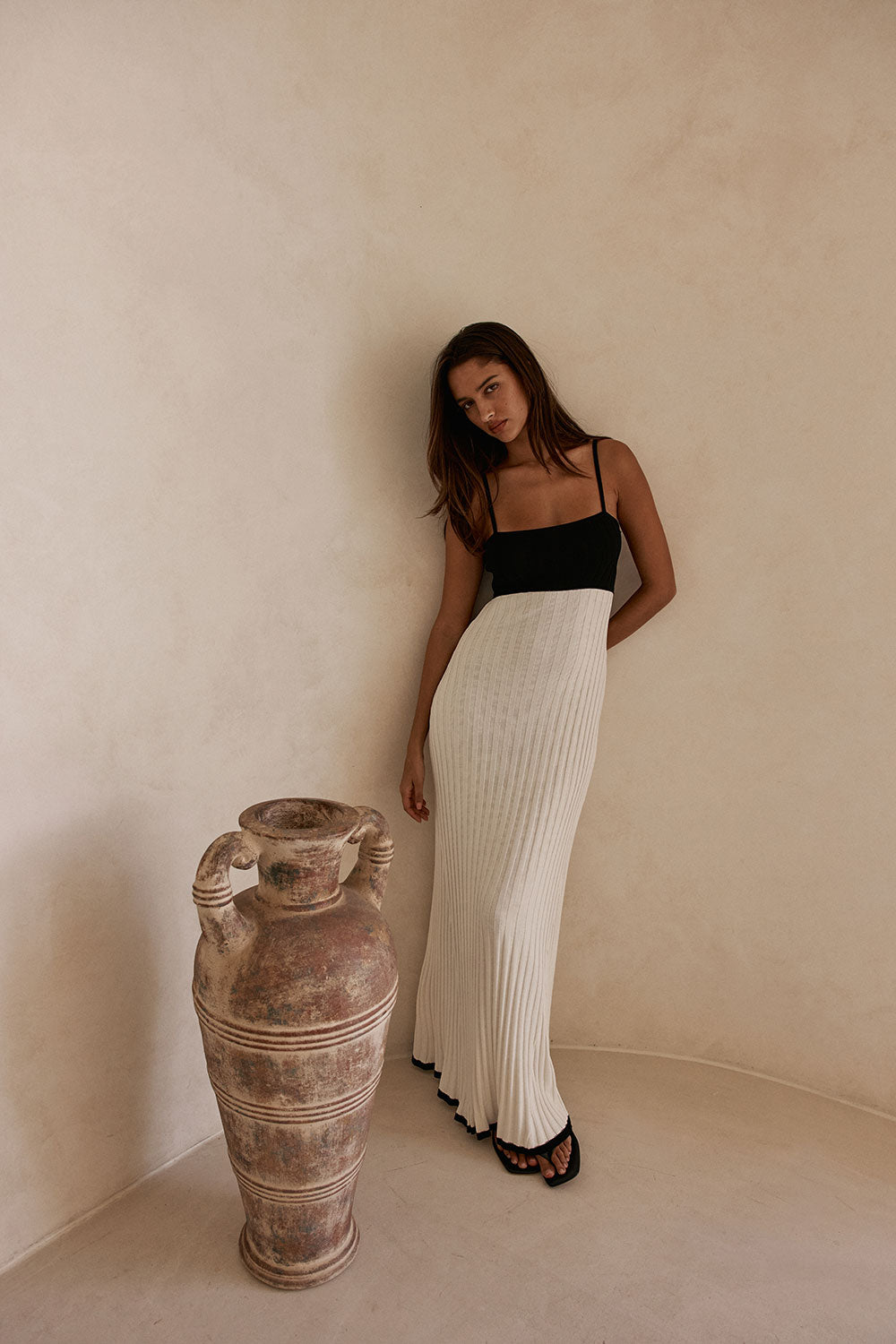 White Ribbed Knit Strappy Maxi Adley Dress XL