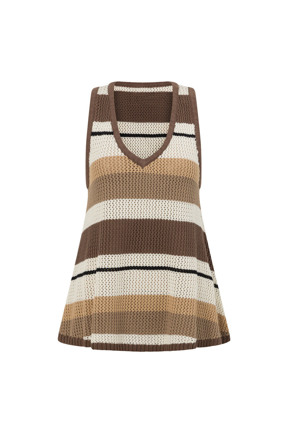 Tan Brown and Cream Stripe V Neck Lana Top – SABO