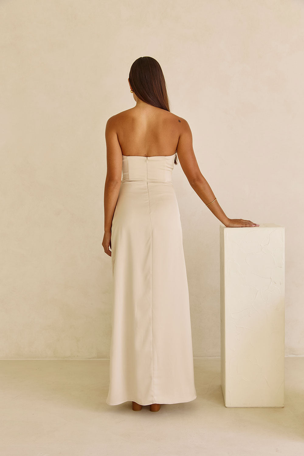 Champagne Strapless Ruched Midi Pela Midi Dress XXL