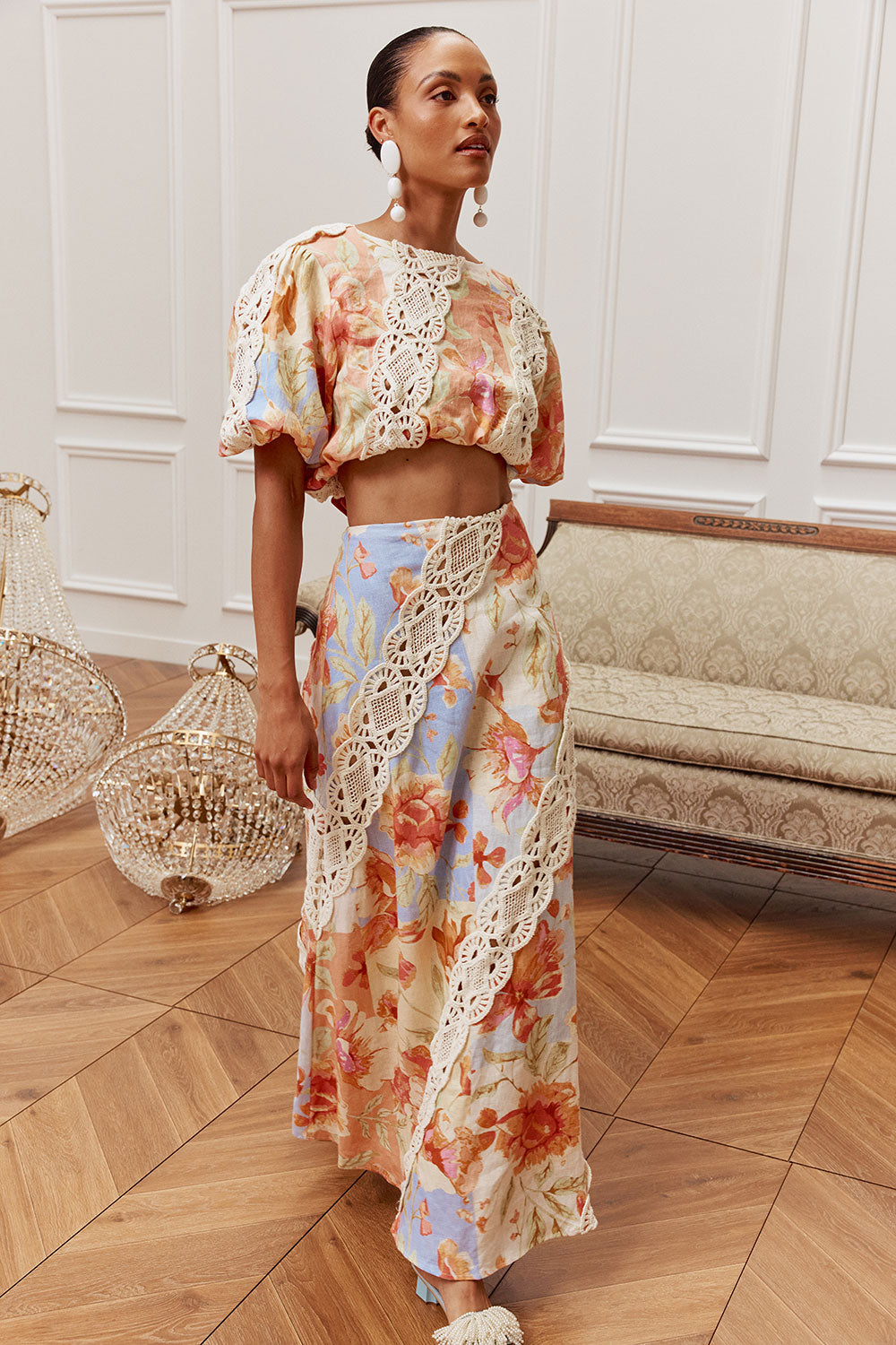 Peach Verano Print Maxi Mirabella Skirt – SABO