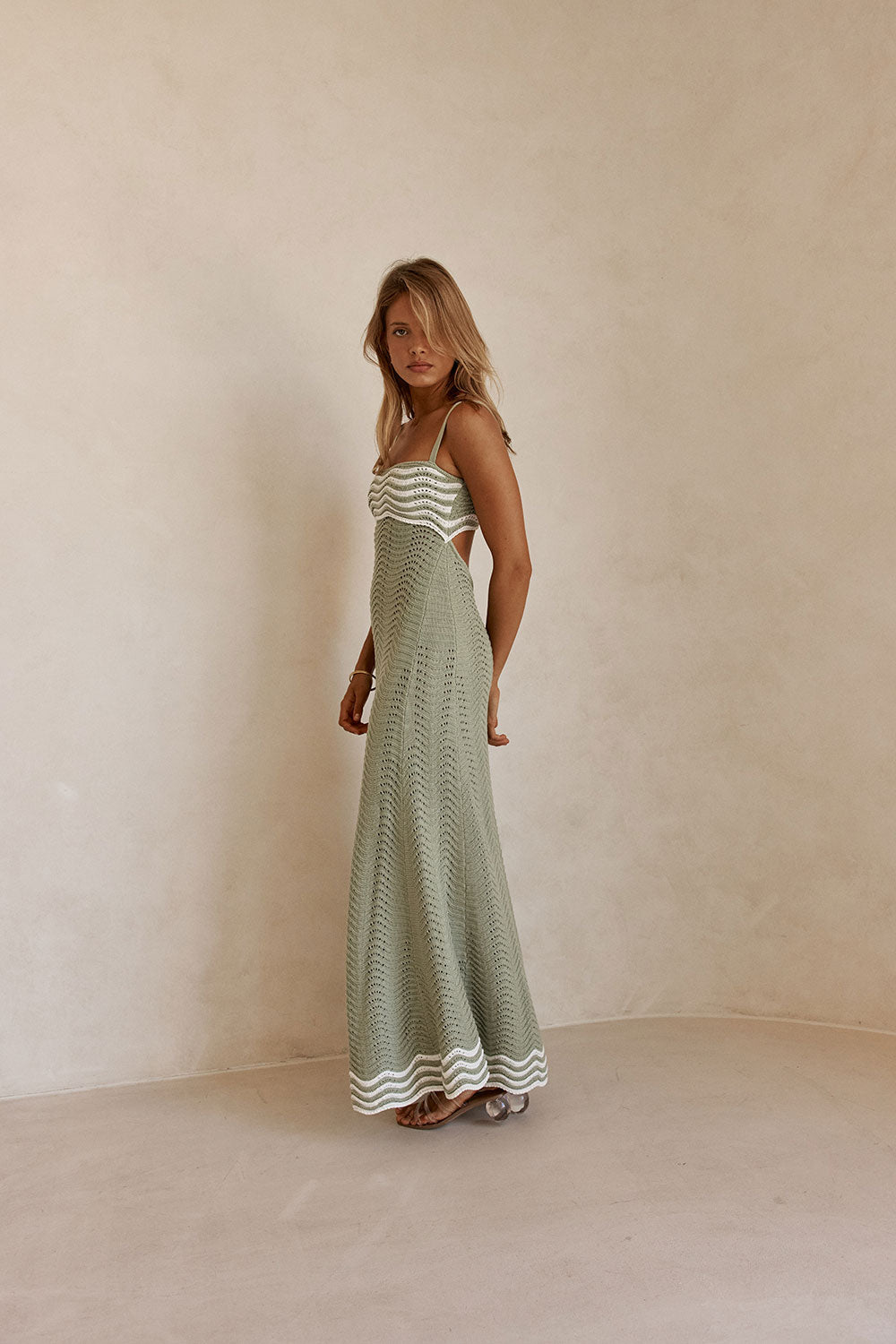Khaki Green Wavy Knit Maxi Cielo Dress XXXL | by SABO Khaki Green Wavy Knit Maxi Cielo Dress XXXL | by SABO
