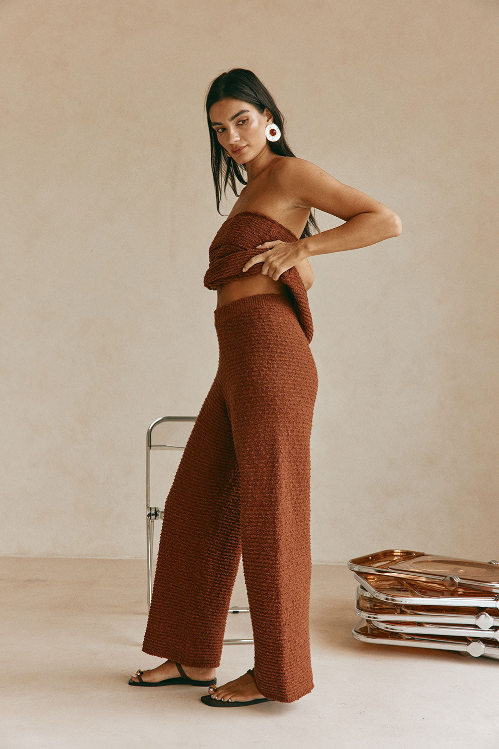 Chocolate Brown Knit High Waise Sahlia Pants – SABO