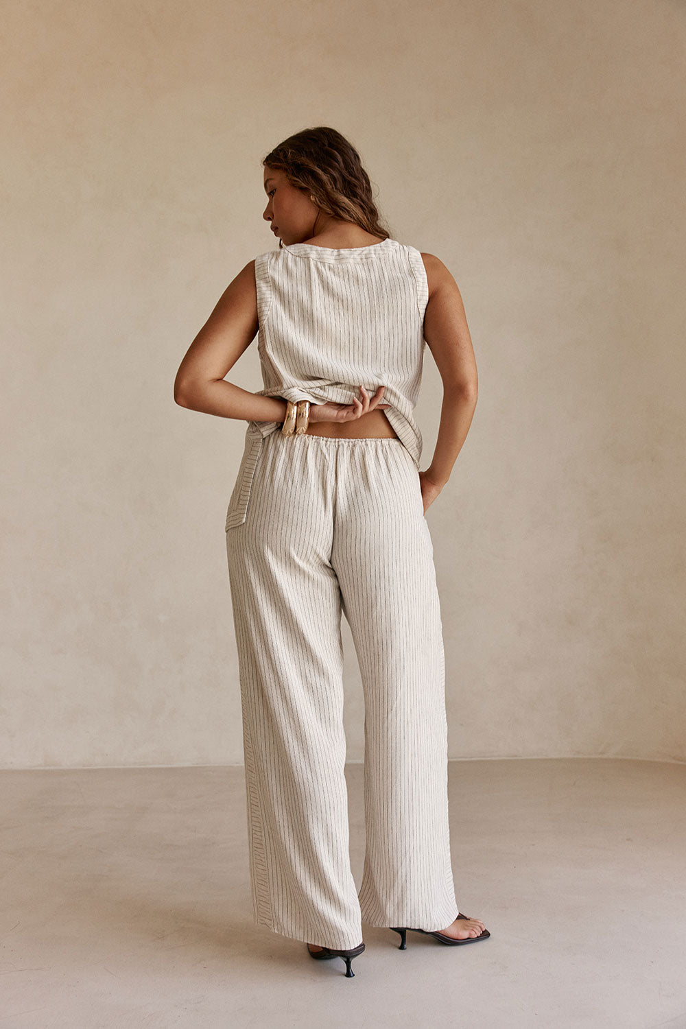 Cream and Black Pinstripe Drawstring Capri Pants – SABO