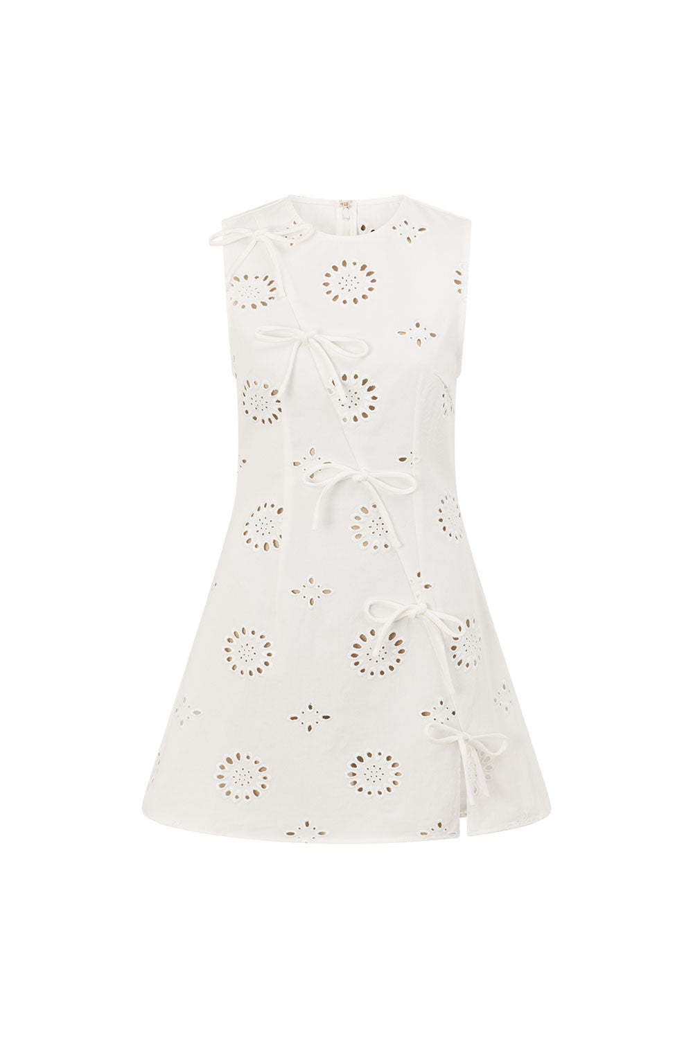 cut out broderie dress Nasty Gal Women's Broderie Cut Out Tie Front Puff Sleeve Skater Dress in Lemon