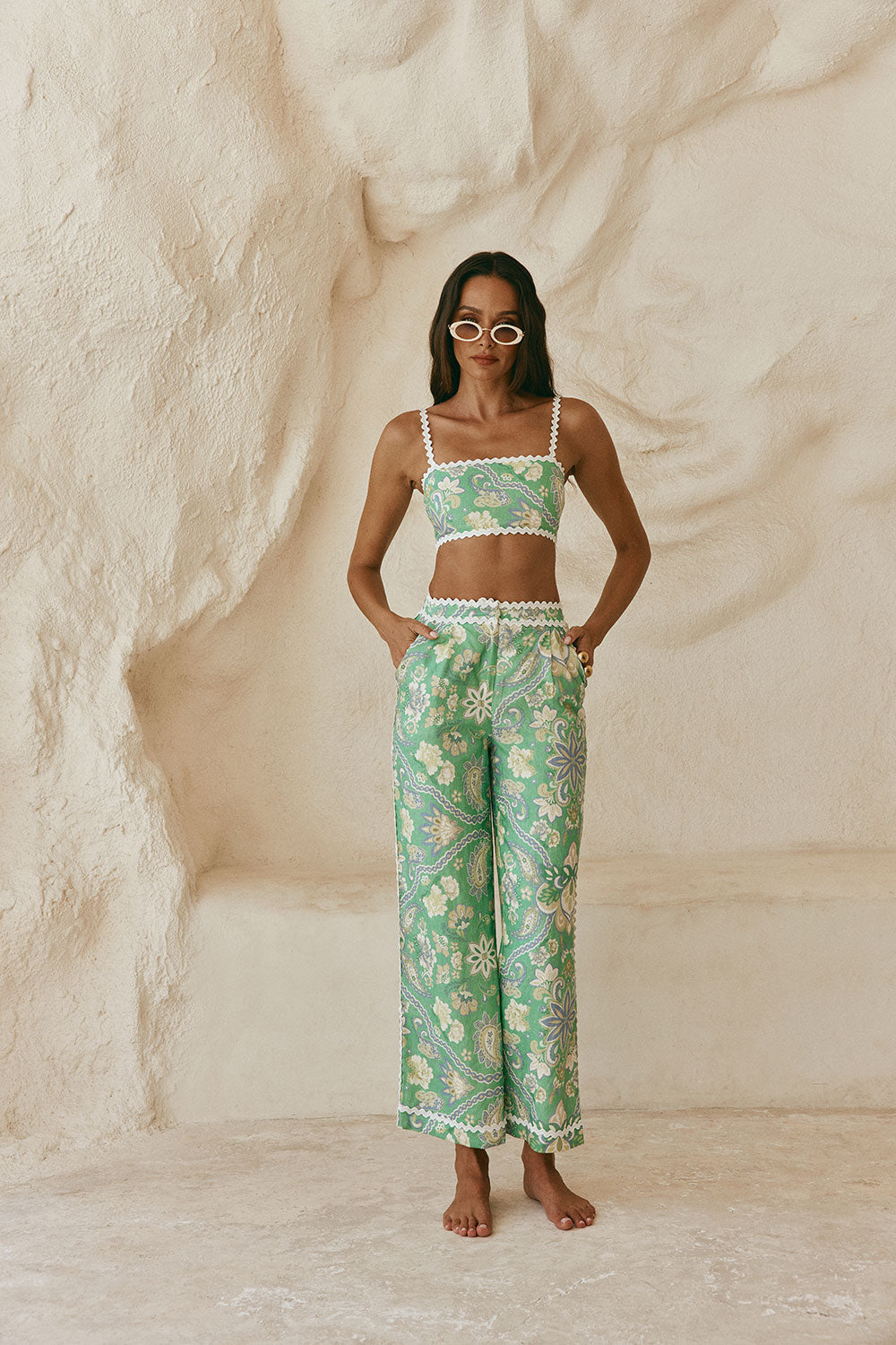Green Floral Heritage print Kelia Trouser Pants – SABO