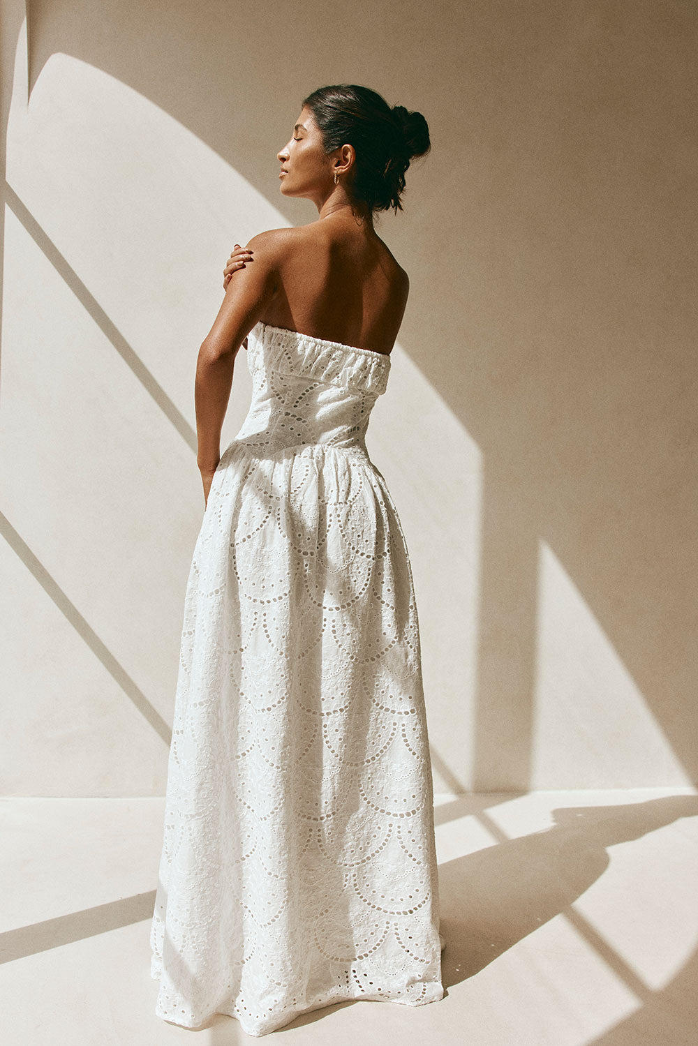 Bridal White Embroidered Strapless Maxi Zina Dress XS