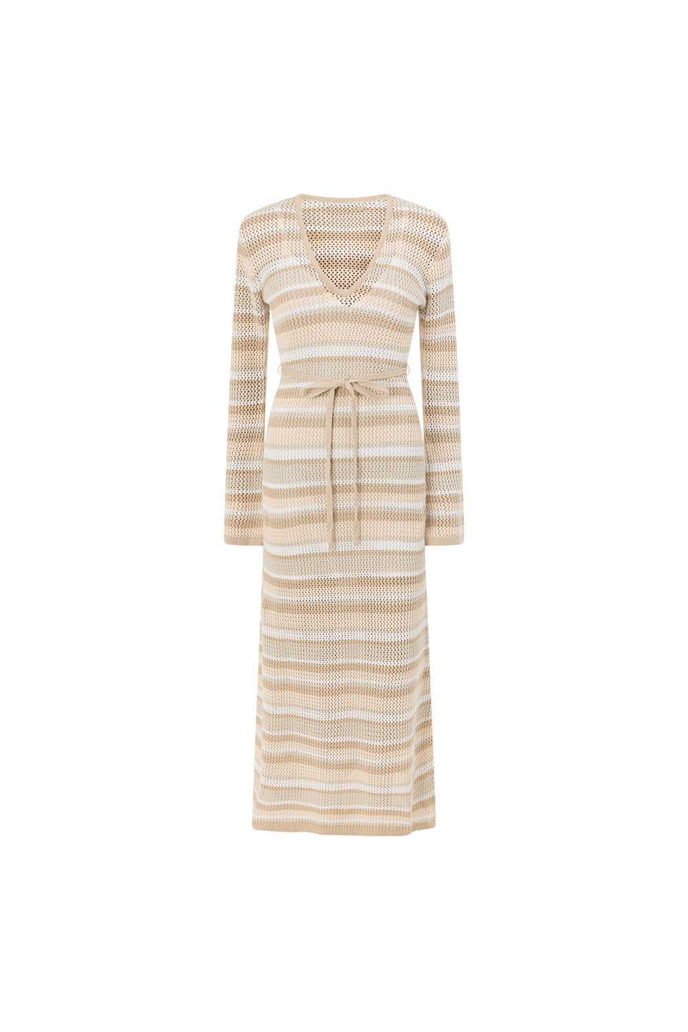 Cream Natural Knit Stripe Long Sleeve Maxi Mirelle Dress – SABO