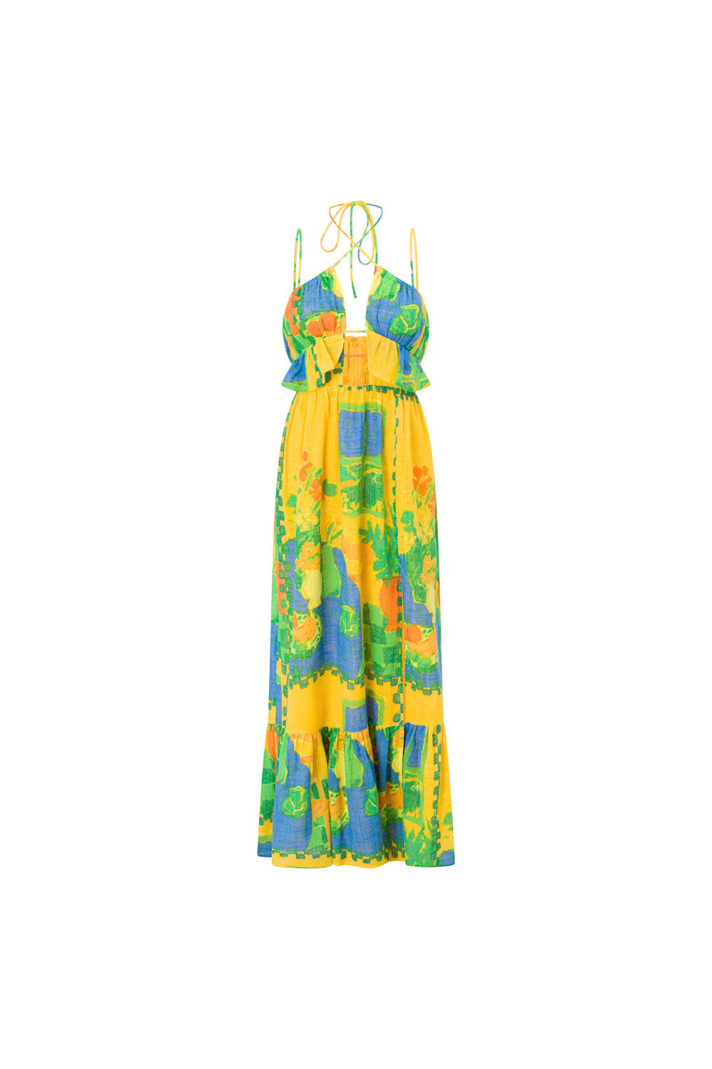 Leigh Cutout Maxi Dress - Green, Blue & Orange Morning Yellow Print SABO Leigh Cutout Maxi Dress - Green, Blue & Orange Morning Yellow Print SABO