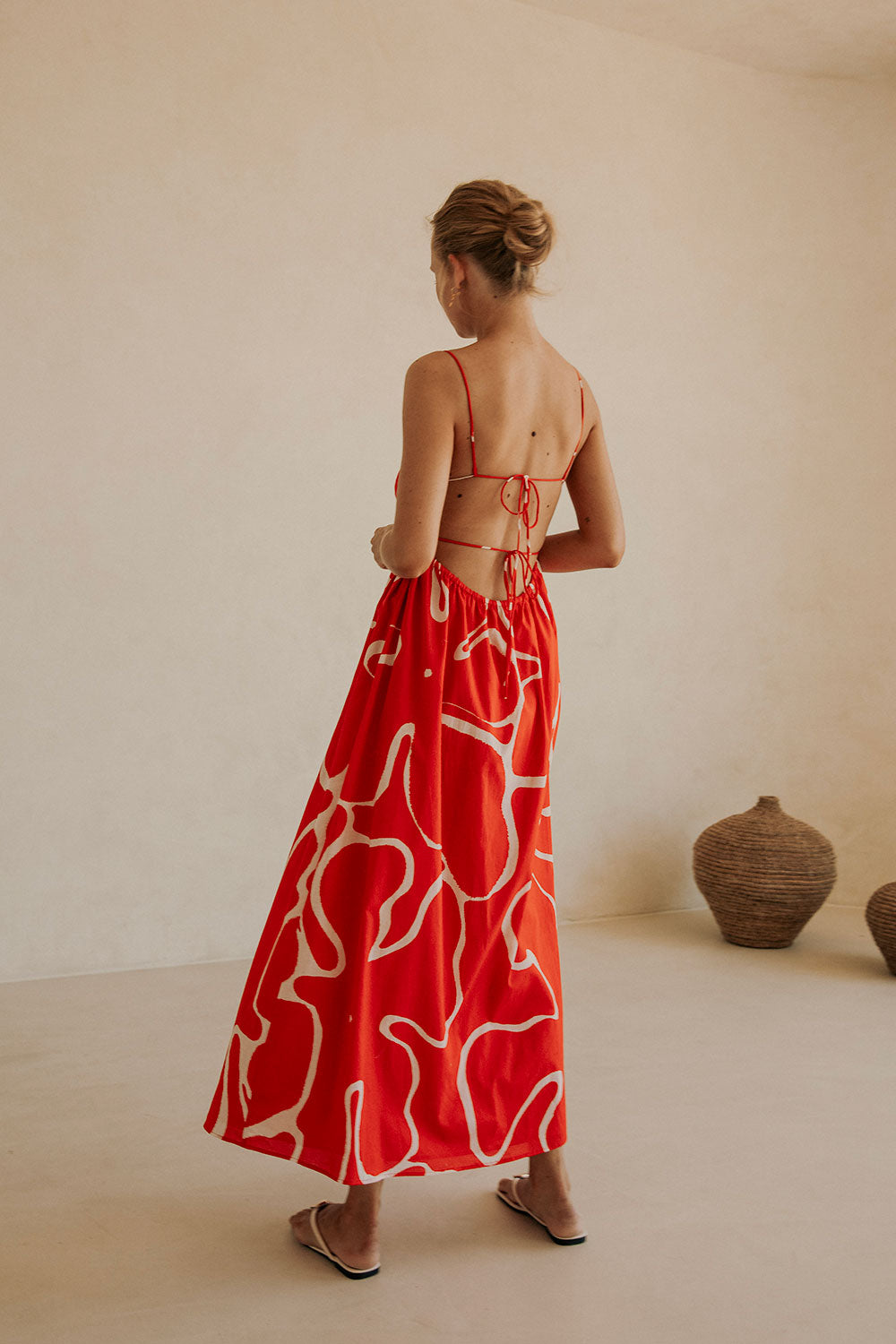Catie Thin Strap Backless Maxi Dress - Evoke Red, White – SABO