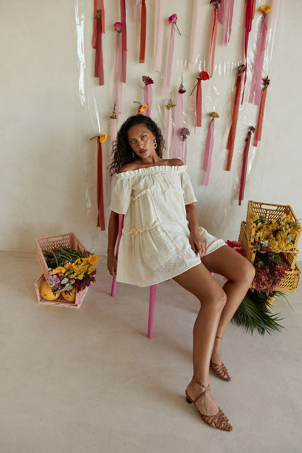 off shoulder broderie dress Broderie Anglaise Off-the-shoulder Dress (Women)
