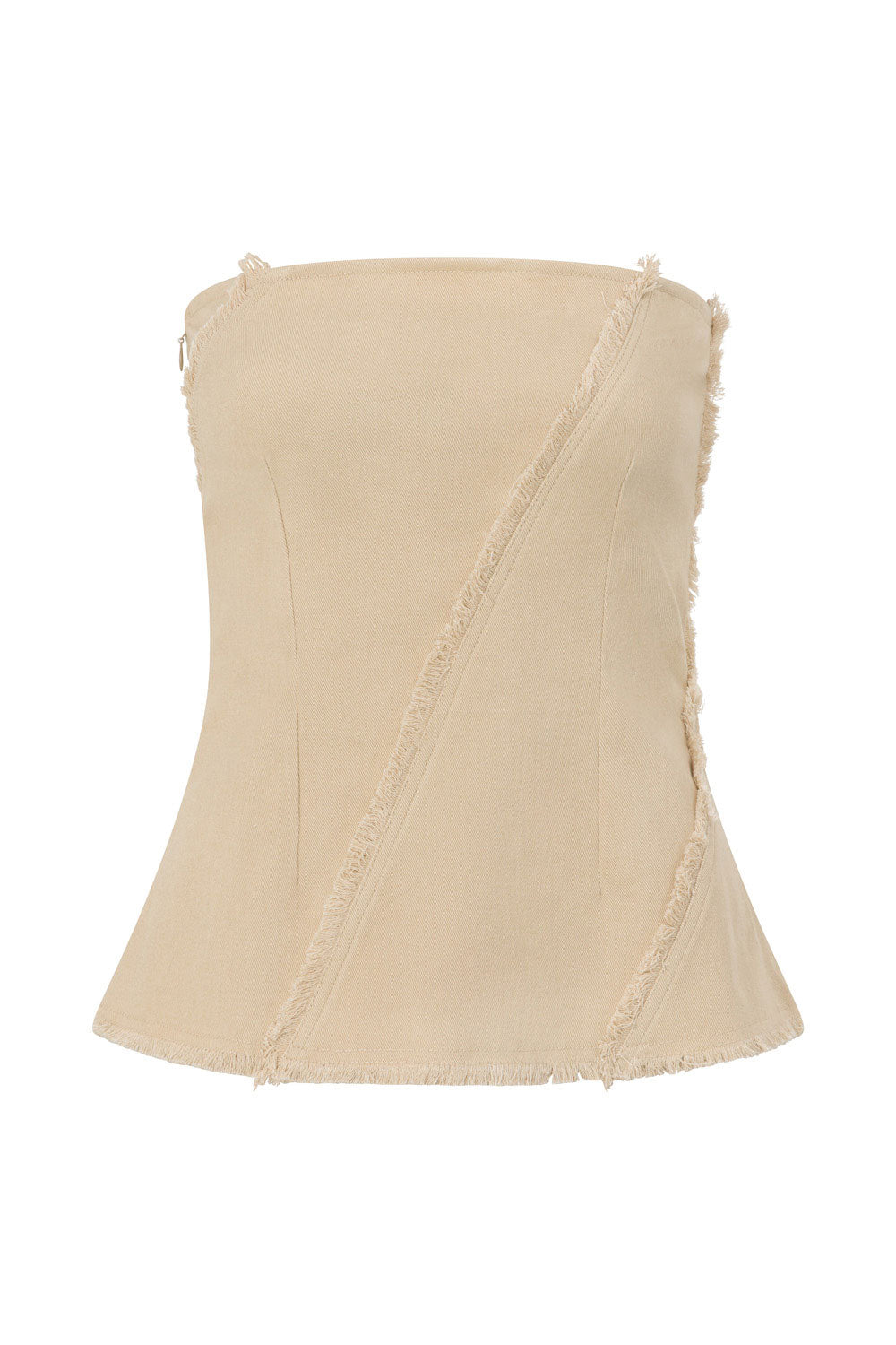 Beige Denim Style Strapless Rihanna Top – SABO