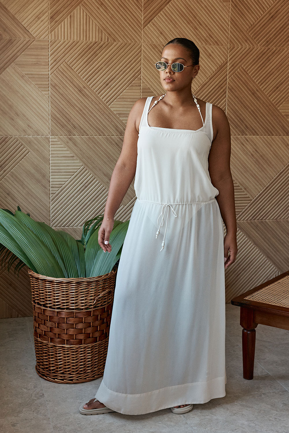 Beige Semi Sheer Flouncy Maxi Aldo Dress  SABO