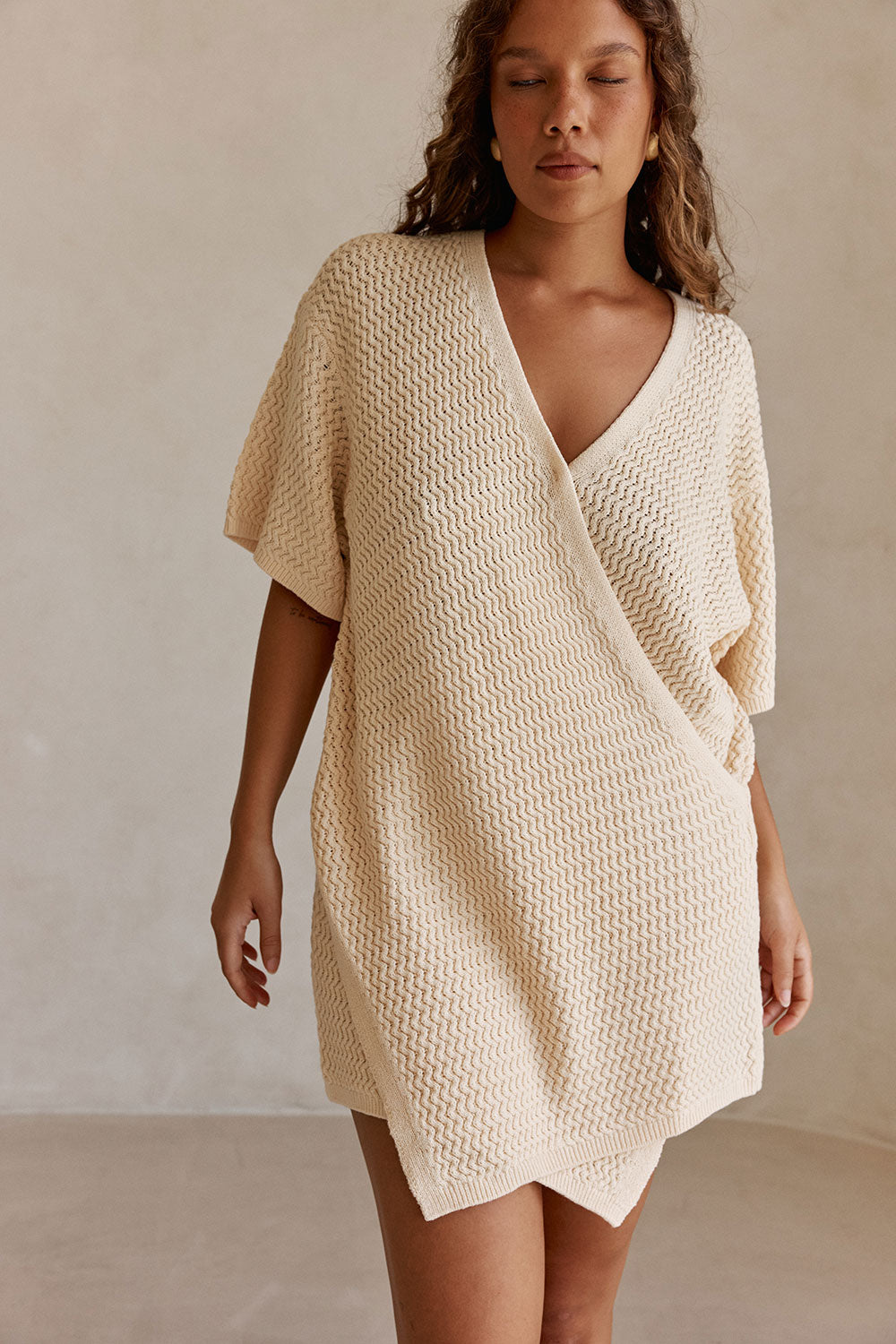 Cream Knit Wrap Mini Kyoto Dress XXS | by SABO Cream Knit Wrap Mini Kyoto Dress XXS | by SABO