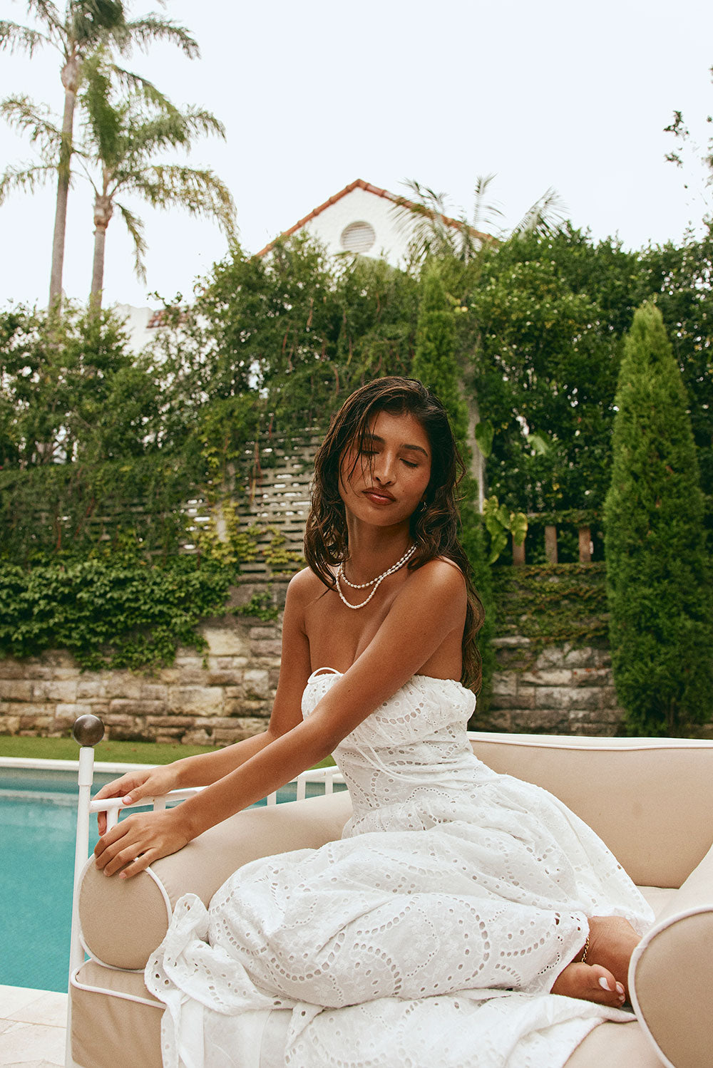 Bridal White Embroidered Strapless Maxi Zina Dress L