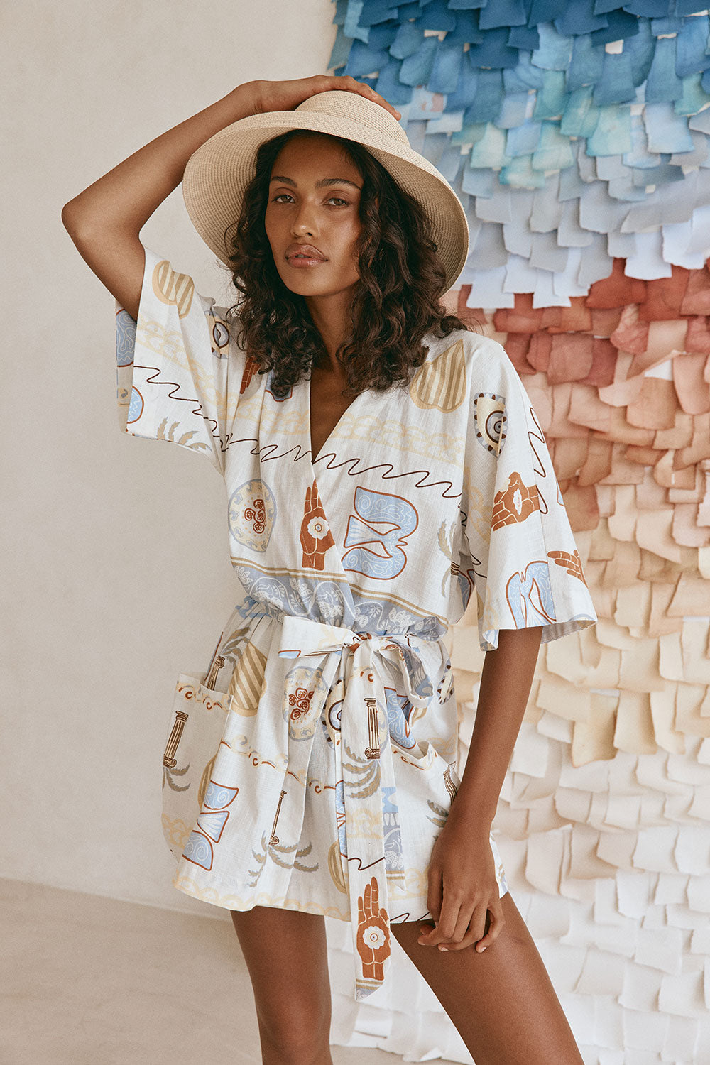 Blue La Palma Print Wrap Mini Kennedy Dress – SABO
