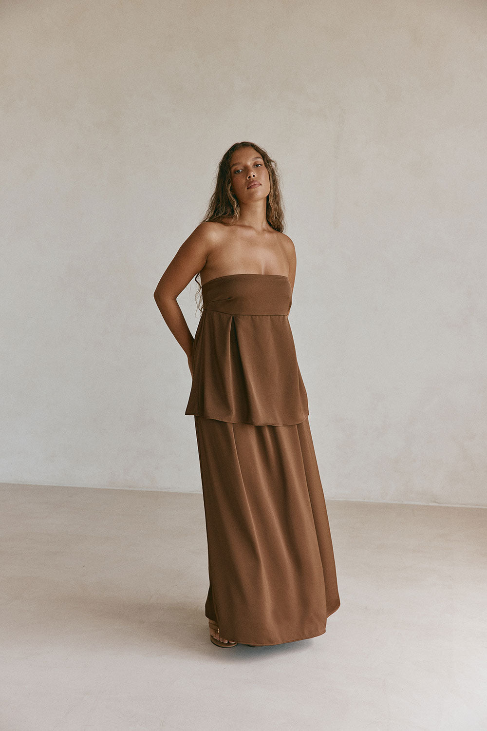 Chocolate Brown Strapless Maxi Indra Dress XS | by SABO Chocolate Brown Strapless Maxi Indra Dress XS | by SABO