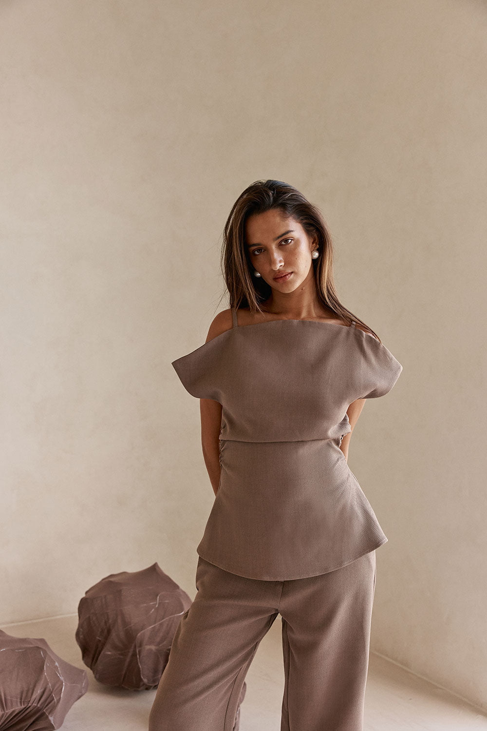 Chocolate Brown Asymmetric Naomi Top – SABO