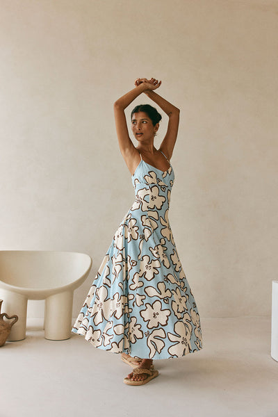 Blue Floral Adjustable Strappy Maxi Seme Dress – SABO