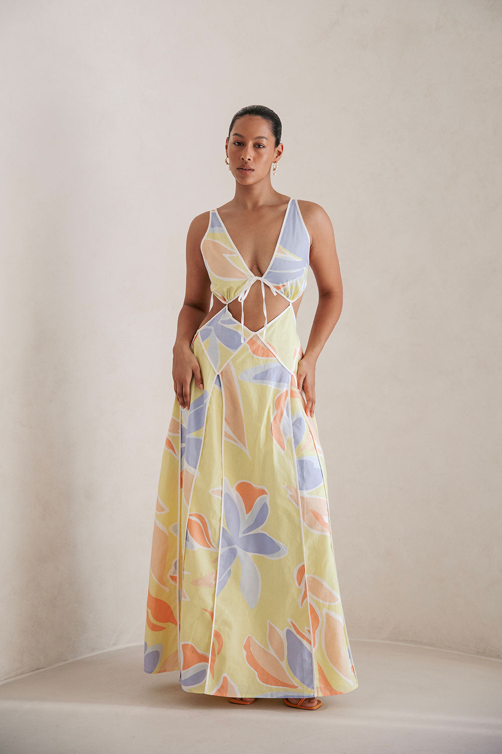 Eliska Cutout Maxi Dress - Elia Purple Yellow Orange – SABO Eliska Cutout Maxi Dress - Elia Purple Yellow Orange – SABO