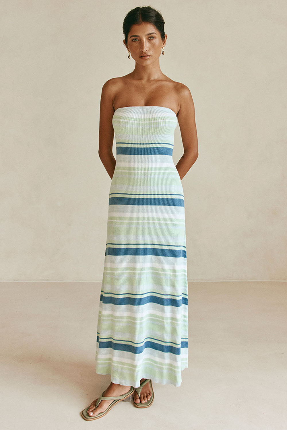 Green and White Stripe Strapless Maxi Anya Dress XL | by SABO Green and White Stripe Strapless Maxi Anya Dress XL | by SABO