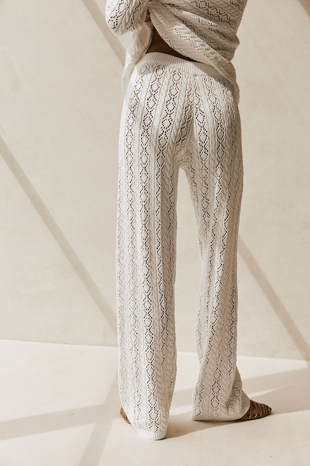 White Crochet Knit High Waist Elastic Cierra Pants – SABO