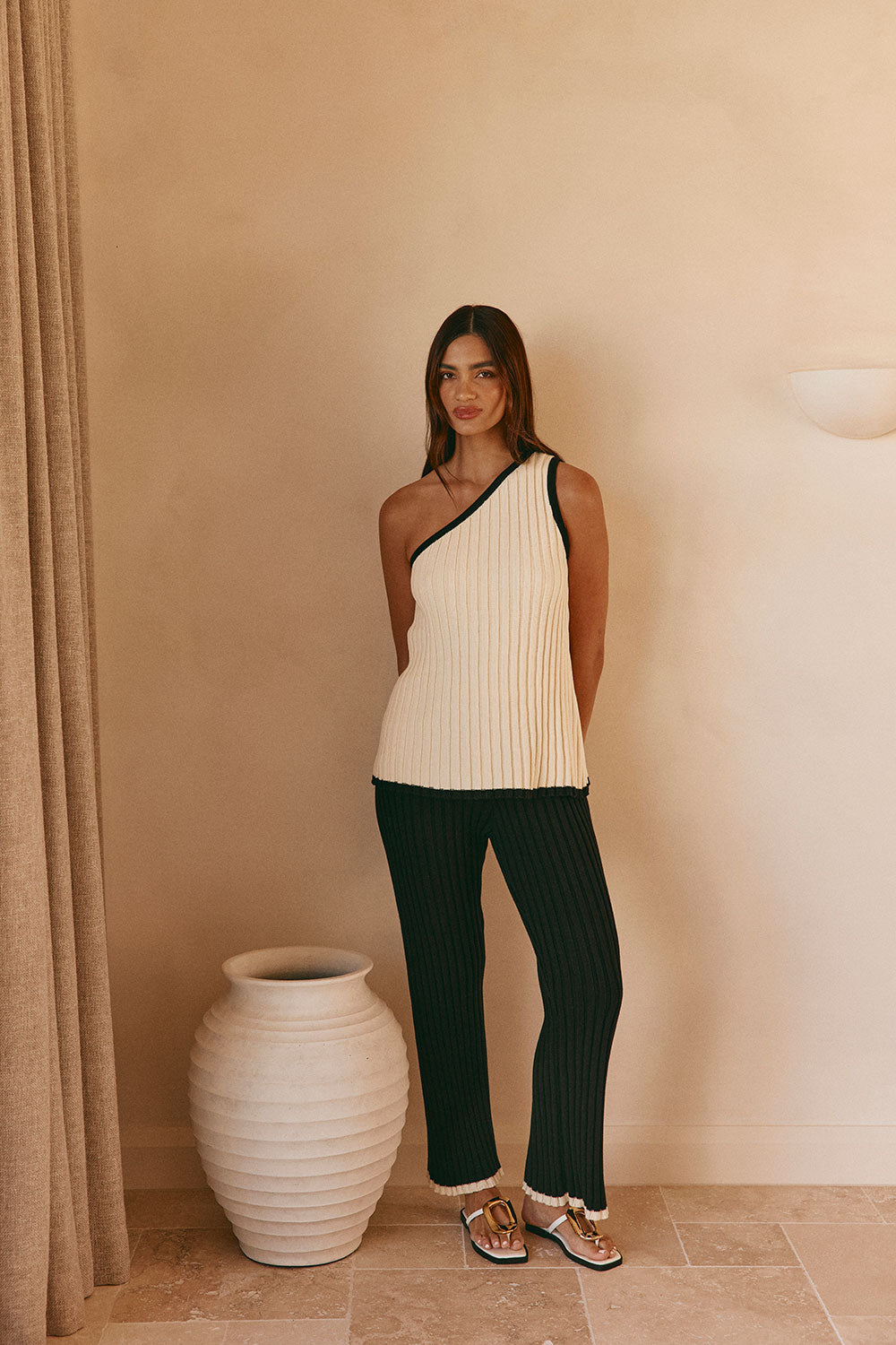 Cream Ribbed One Shoulder Aylani Top – SABO