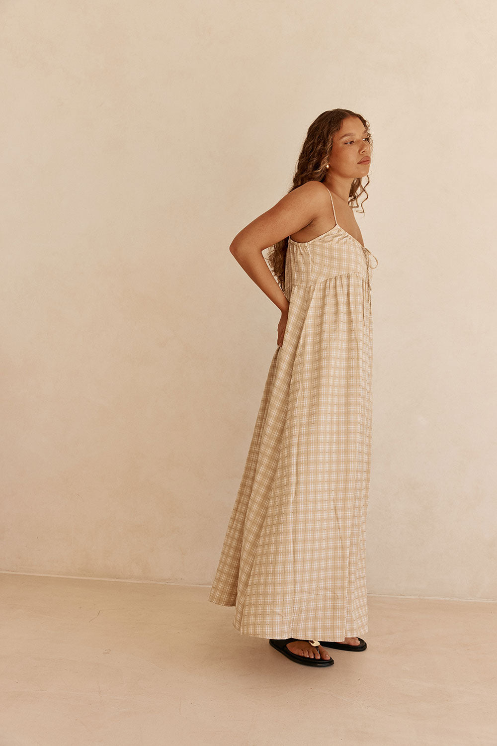 Khaki Gingham Strappy Maxi Lissa Dress – SABO