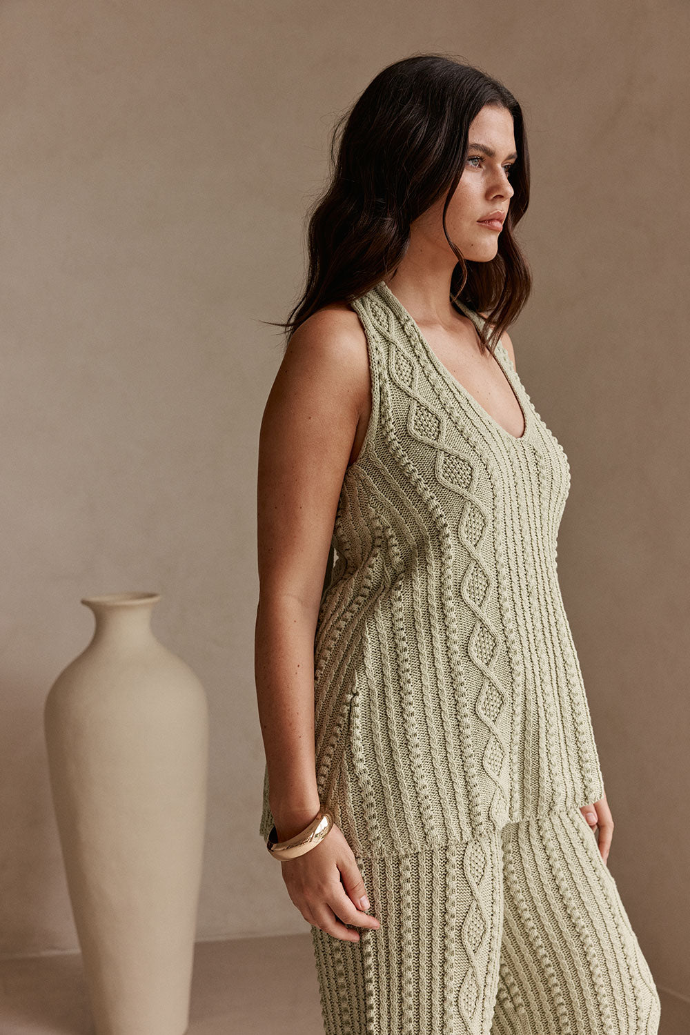Green Cotton Knit Halter Azari Top – SABO