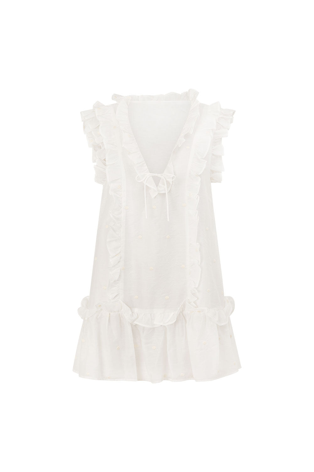 White Textured Stop Ruffle Mini Millie Dress – SABO