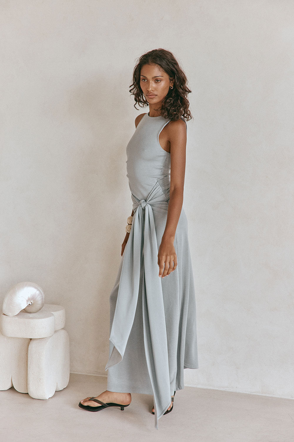 Grey Cotton Jersey Waist Tie Maxi Soleia Dress XXS | by SABO Grey Cotton Jersey Waist Tie Maxi Soleia Dress XXS | by SABO