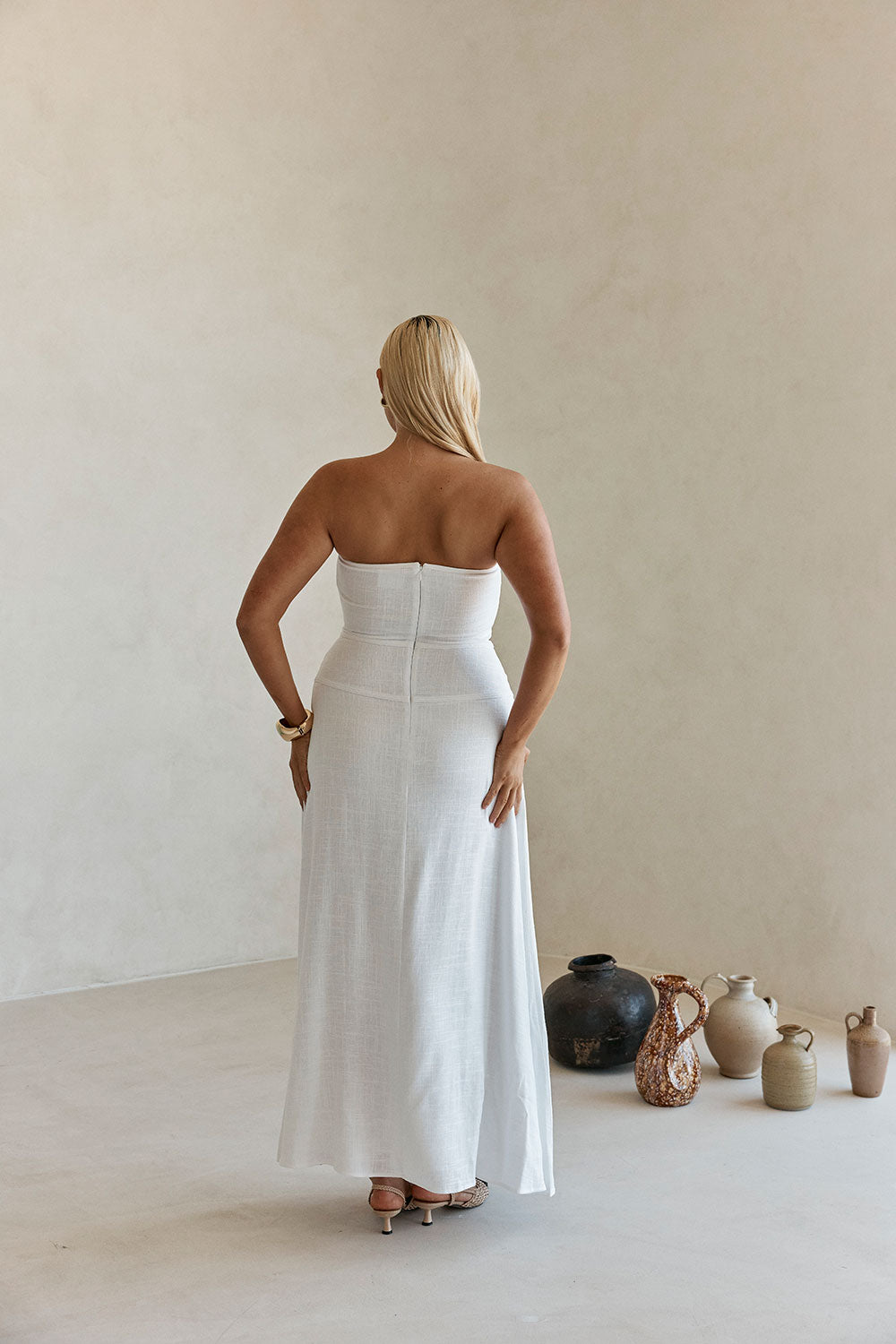 Bridal White Strapless Bow Palais Maxi Dress L | by SABO Bridal White Strapless Bow Palais Maxi Dress L | by SABO