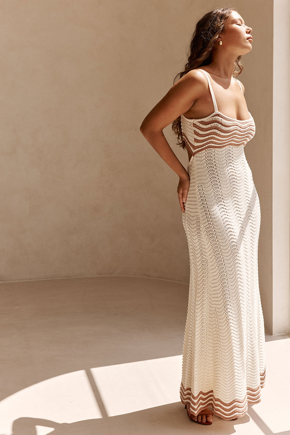 Cream Wavy Cotton Knit Maxi Cielo Dress – SABO