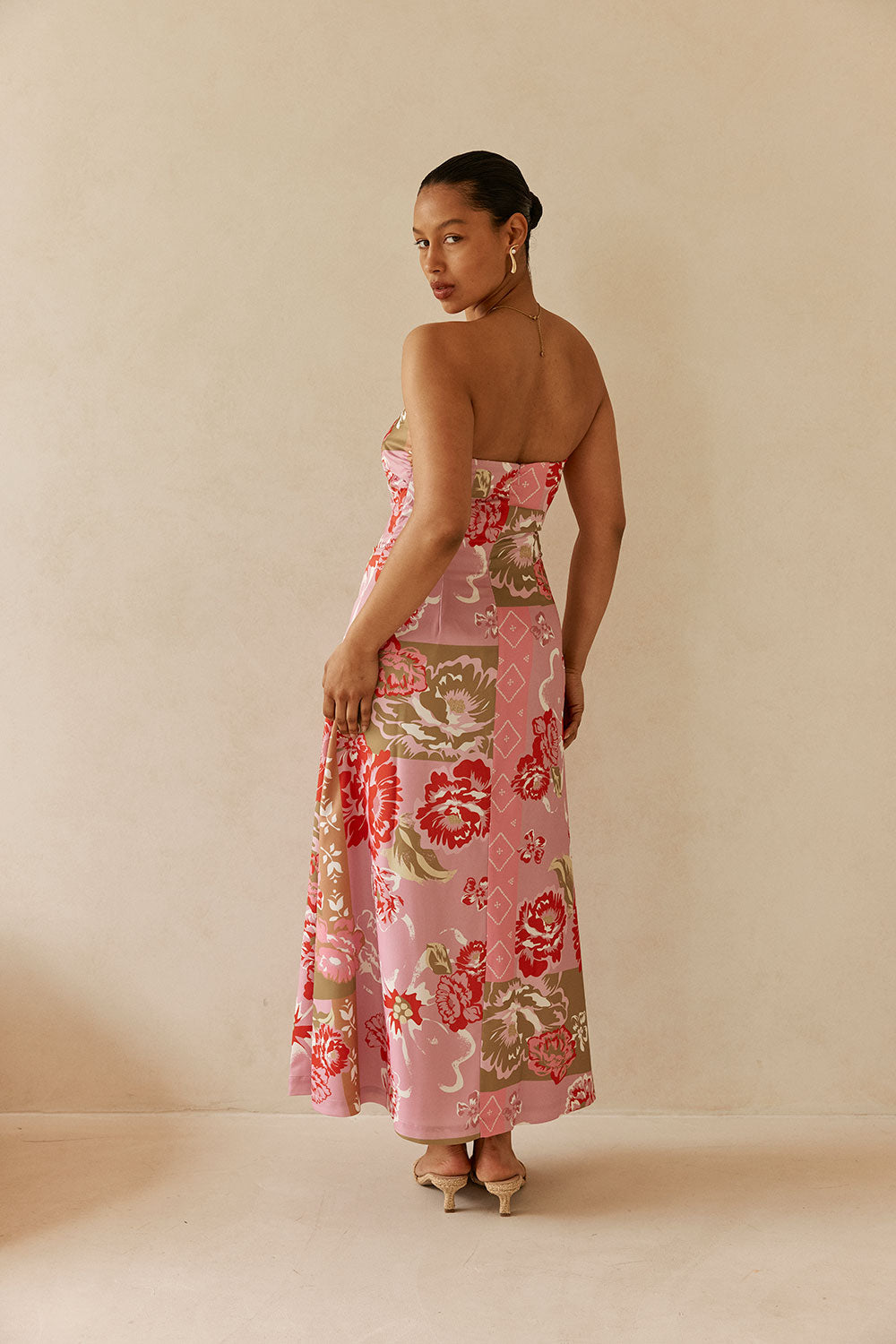 Pink Botanic Patch Floral Strapless Maxi Liberty Dress – SABO