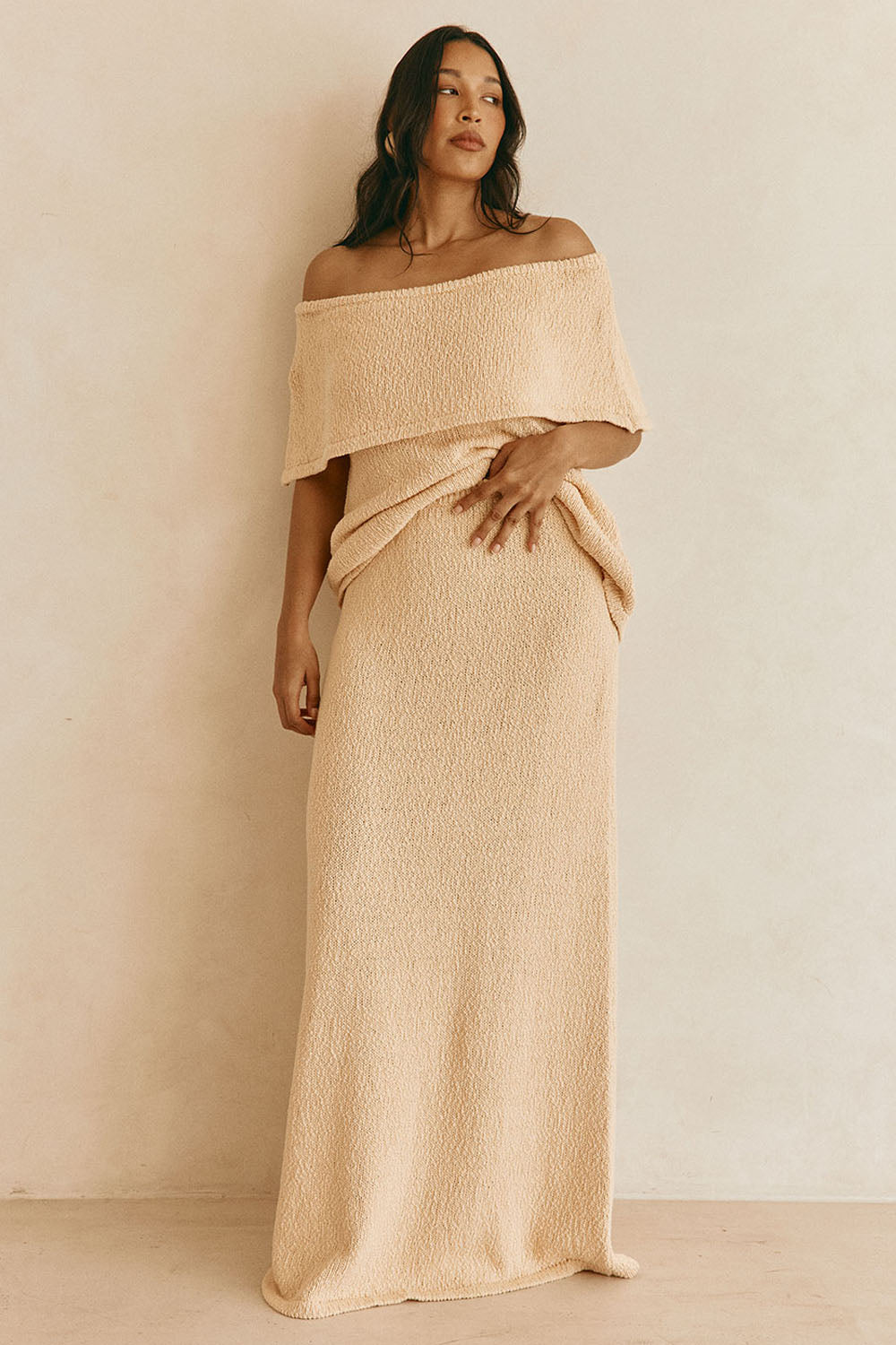 Cream Cotton Knit Maxi Zadie Skirt – SABO