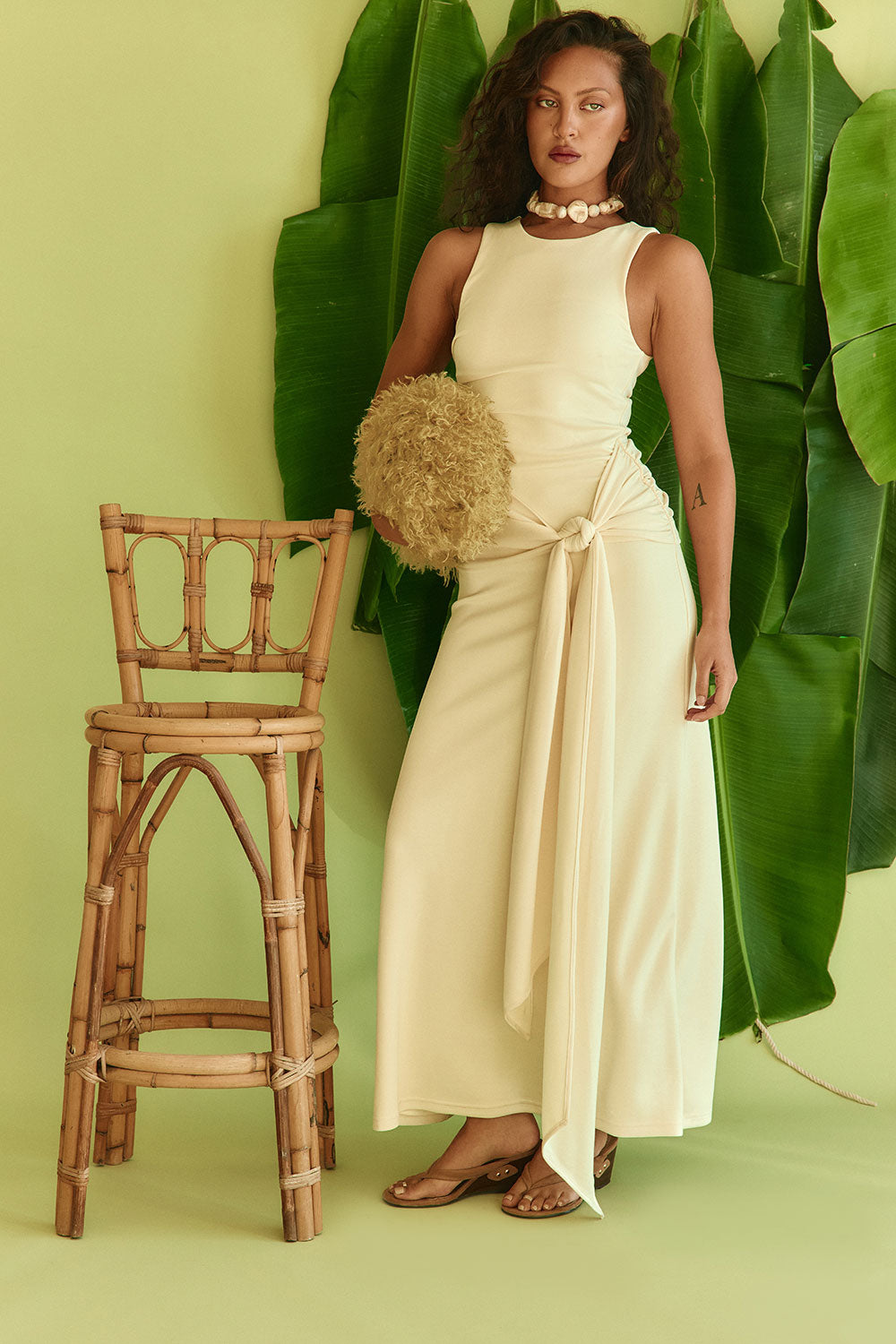 Lemon Sorbet Yellow Waist Tie Maxi Soleia Dress M Lemon Sorbet Yellow Waist Tie Maxi Soleia Dress M