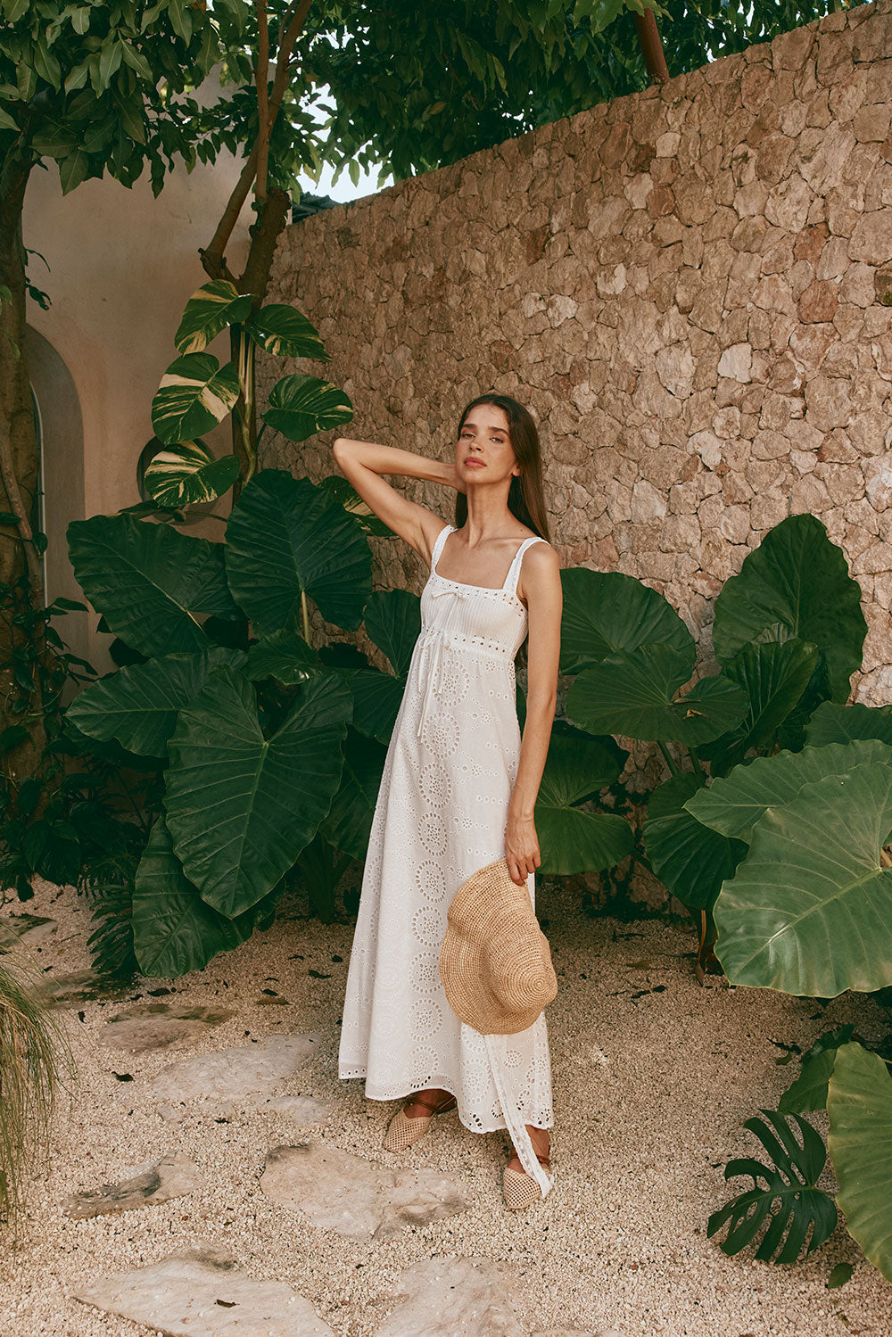 Gia Embroidered Tie Maxi Dress - White Gia Embroidered Tie Maxi Dress - White