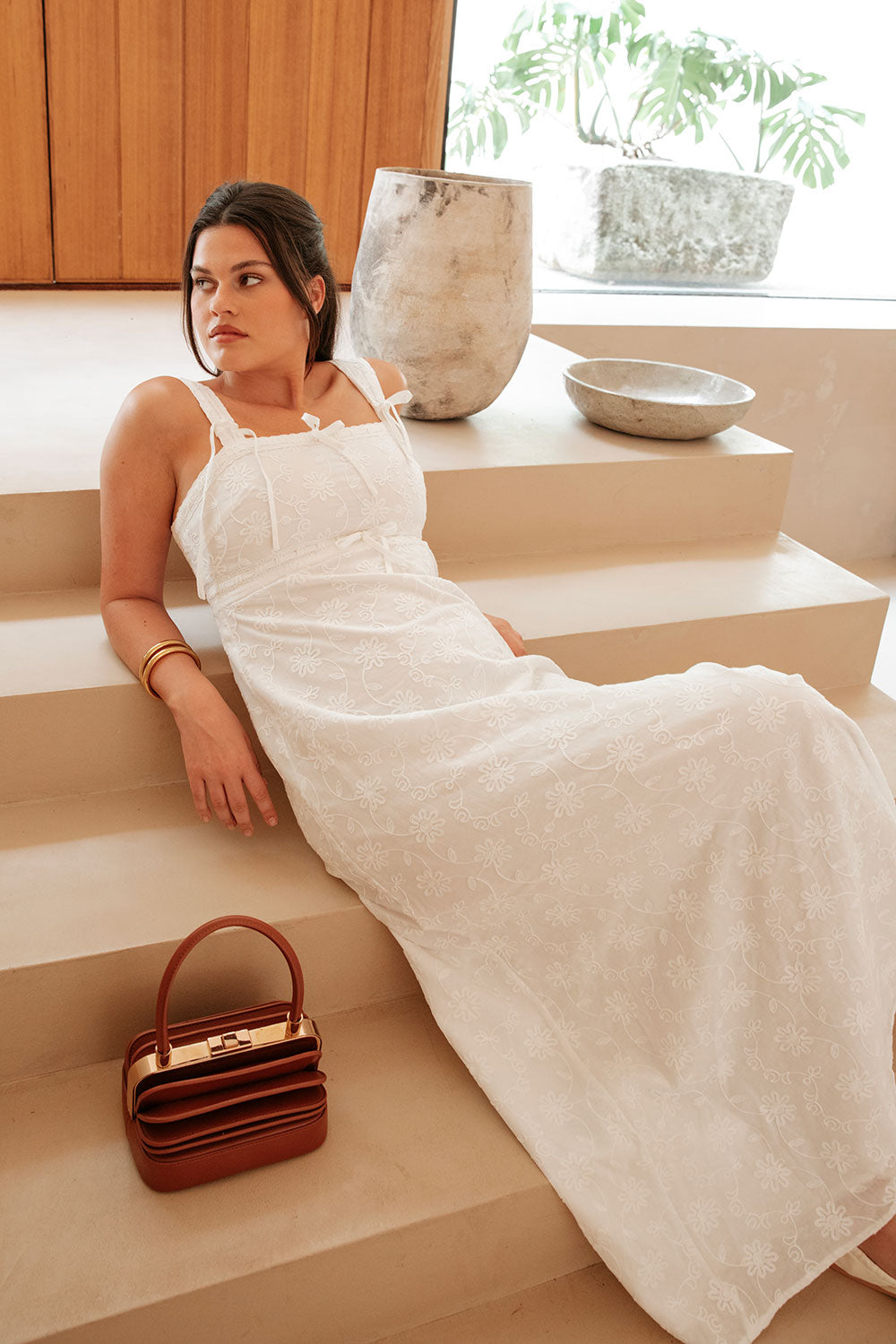 eva embroidered maxi dress Baltic Born Womens Eva Embroidered Maxi Dress | White + Gold