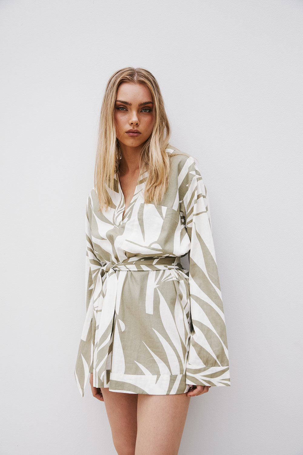 Palm Green Long Sleeve Mini Shirt Adele Dress SABO Palm Green Long Sleeve Mini Shirt Adele Dress SABO