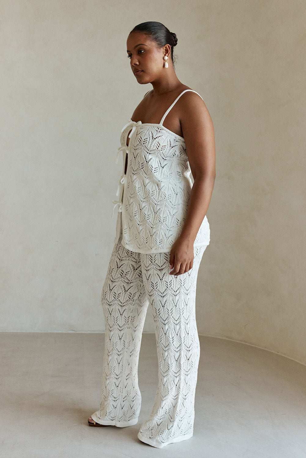 White Crochet Knit Front Tie Atley Top – SABO