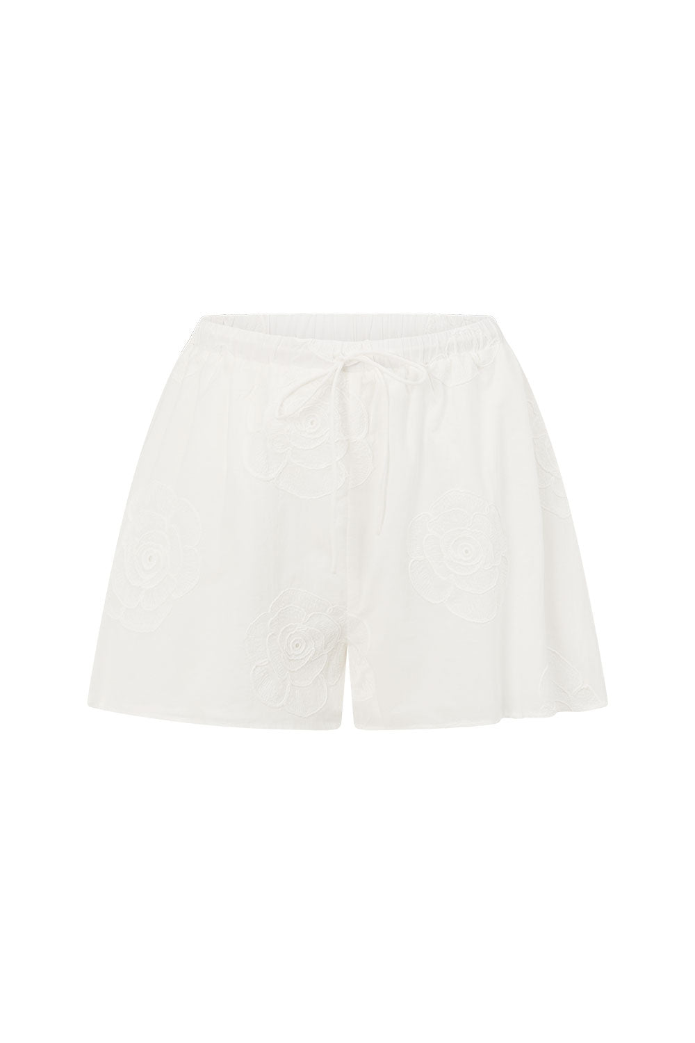 White Embroidered Flower Elastic Drawstring Marceline Shorts – SABO