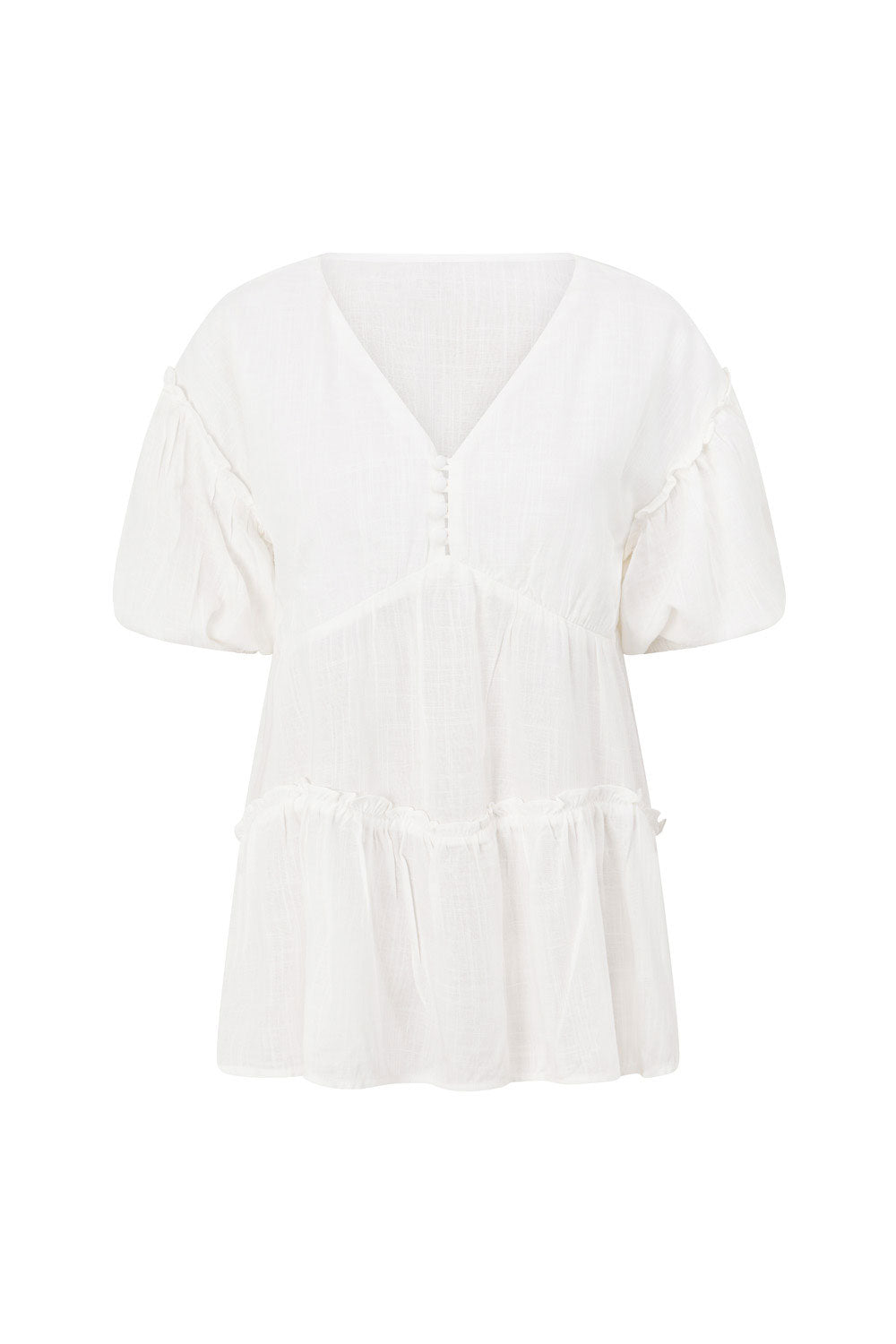 White Puff Sleeve V Neck Button Detail Lyon Top – SABO