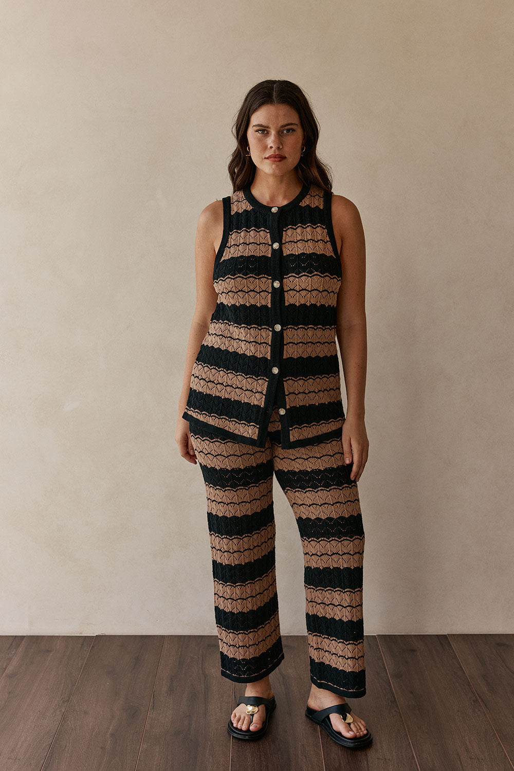 Tan and Black Stripe Knit Zhara Pants – SABO