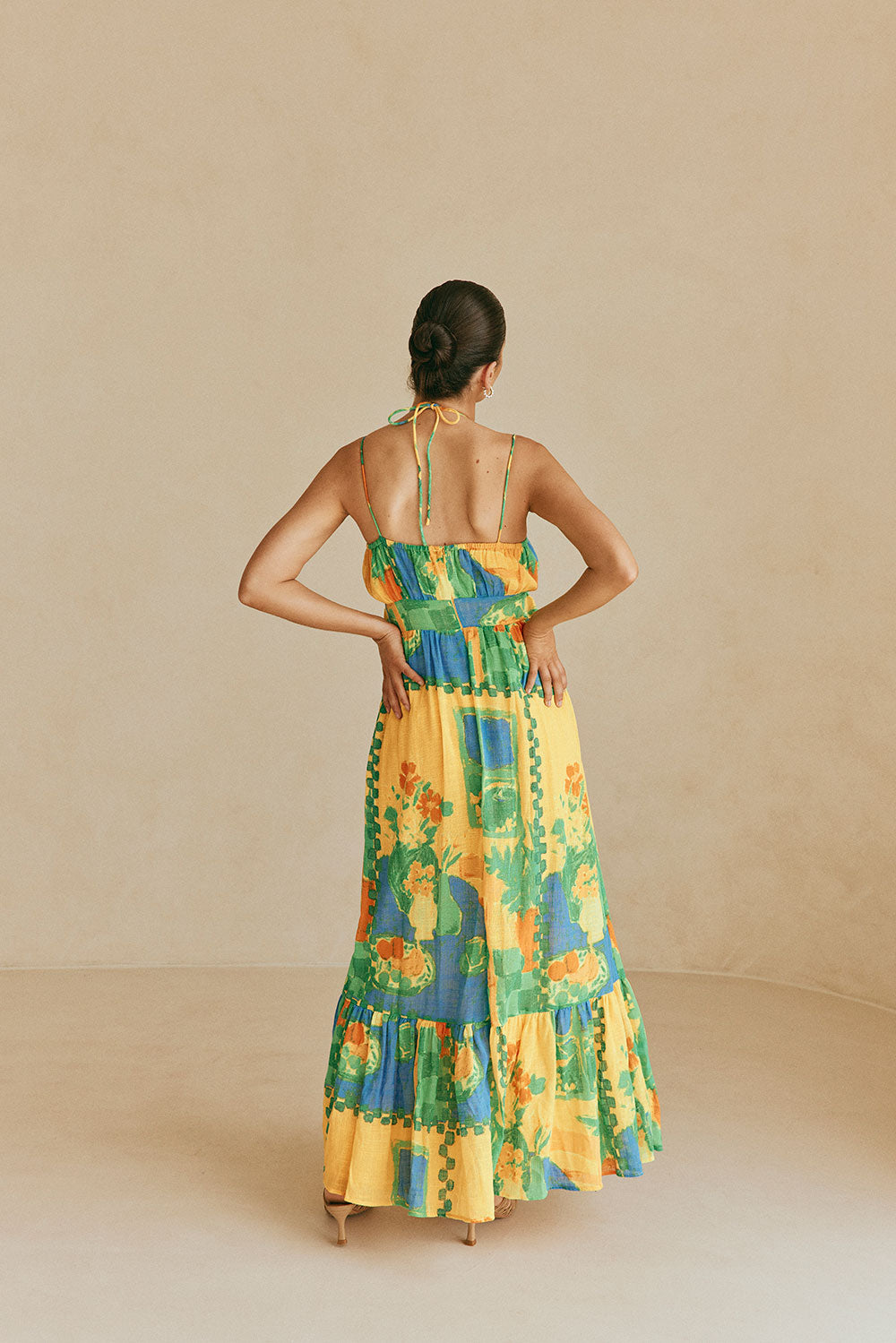 Leigh Cutout Maxi Dress - Green, Blue & Orange Morning Yellow Print SABO Leigh Cutout Maxi Dress - Green, Blue & Orange Morning Yellow Print SABO