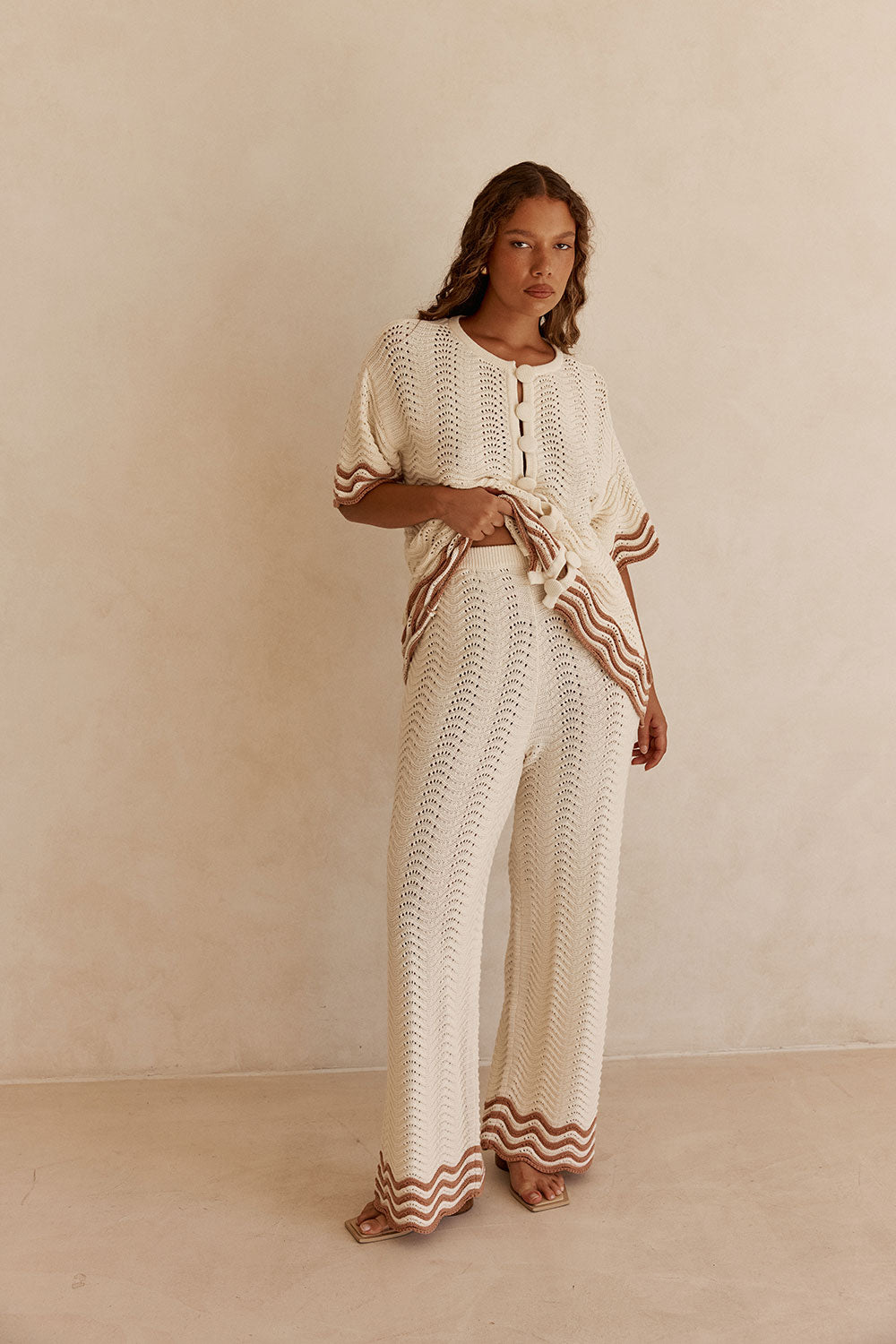 Cream Wavy Knit High Waist Janaya Pants – SABO